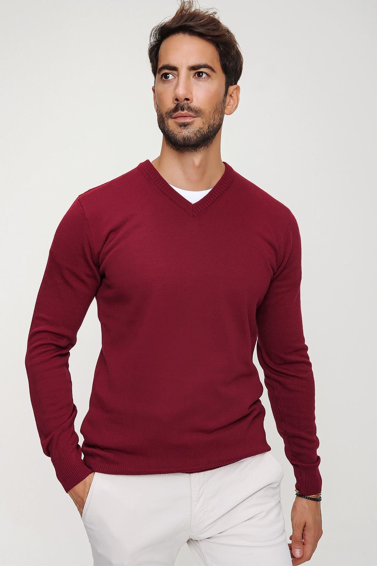 CHUBA-Men's Claret Red V-Neck Knitwear Sweater 20w151 2