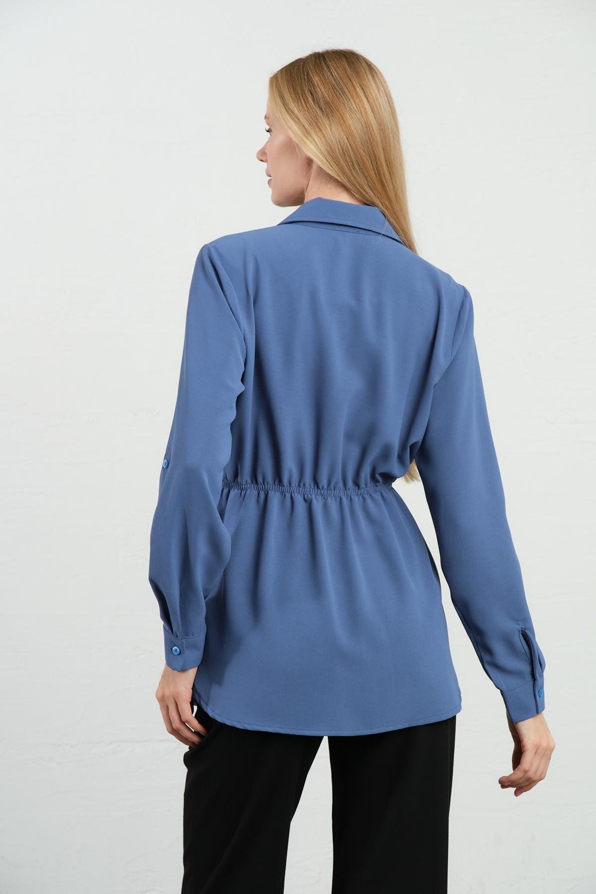 BUSA-Indigo Long Sleeve Maternity Shirt - Waist Lace-Up 5