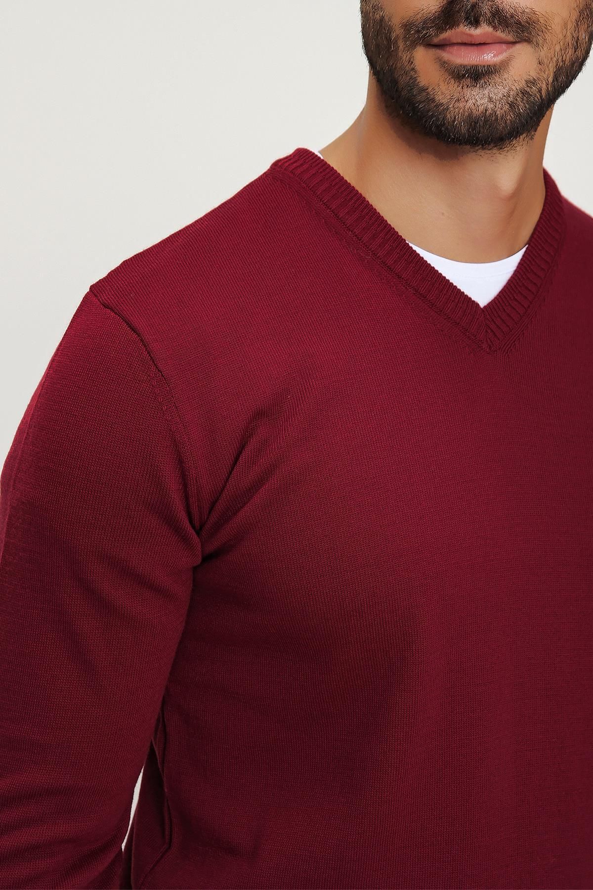 CHUBA-Men's Claret Red V-Neck Knitwear Sweater 20w151 4