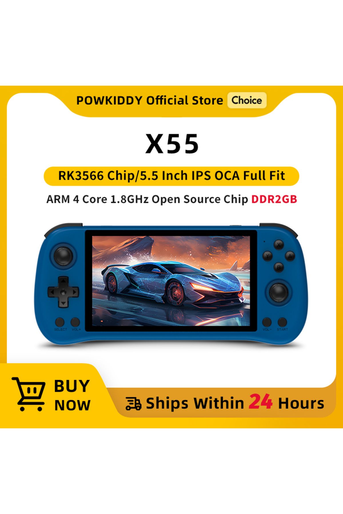 POWKIDDY-X55 5.5 INCH 1280*720 IPS Screen RK3566 Handheld Game Console Open-Source Retro Console ... 2