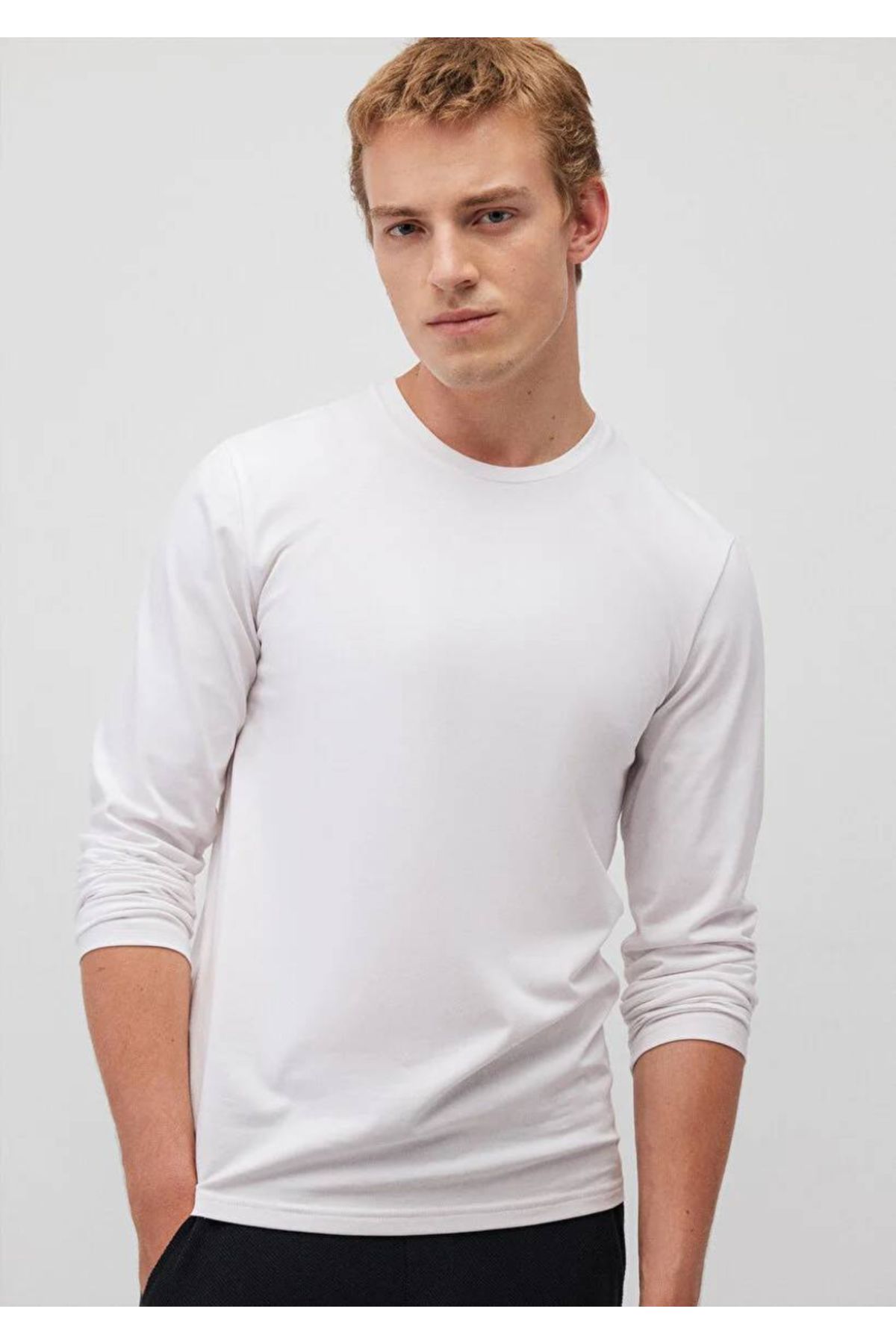 Mavi-Tricou de bază alb cu mânecă lungă 062477-23248 2