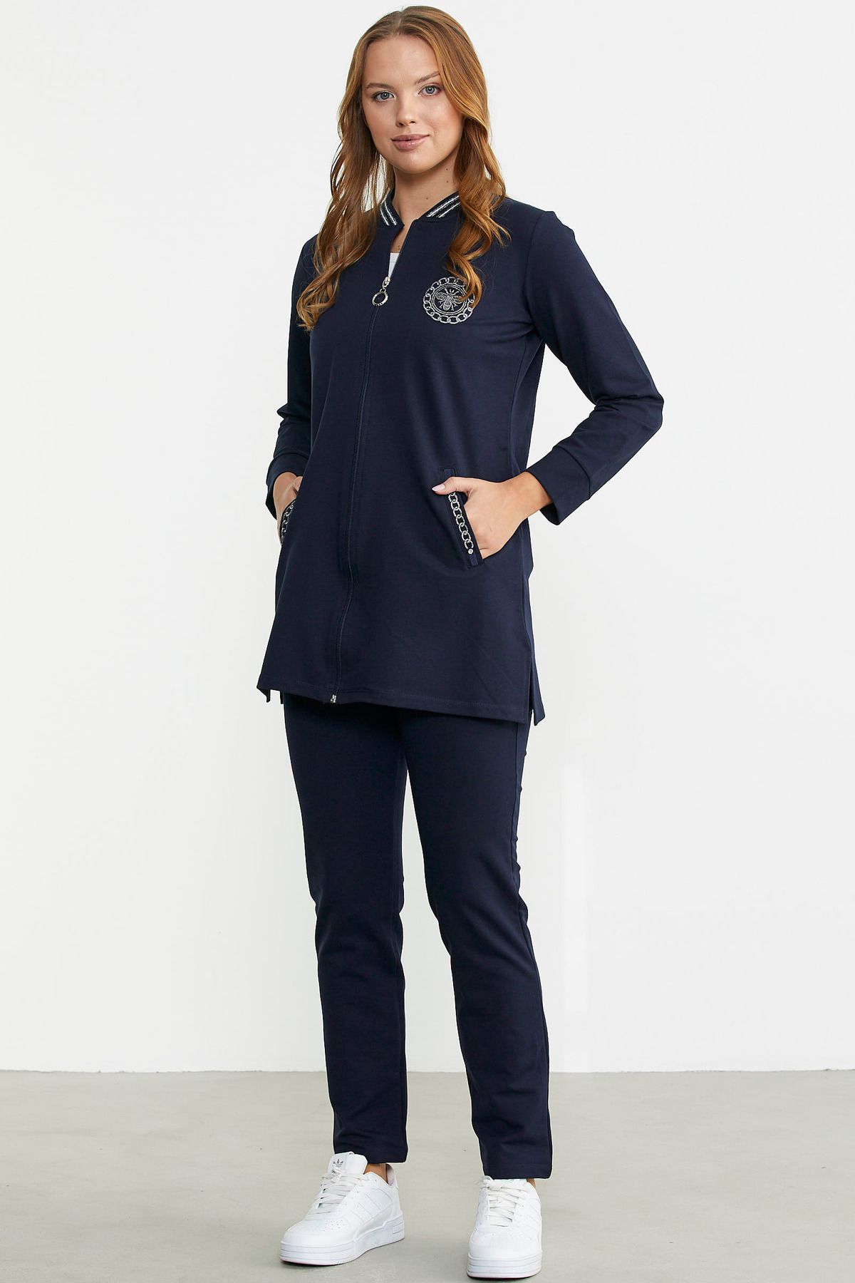 Sementa-Marine Detailed Tunic Tracksuit Set - Navy Blue 3