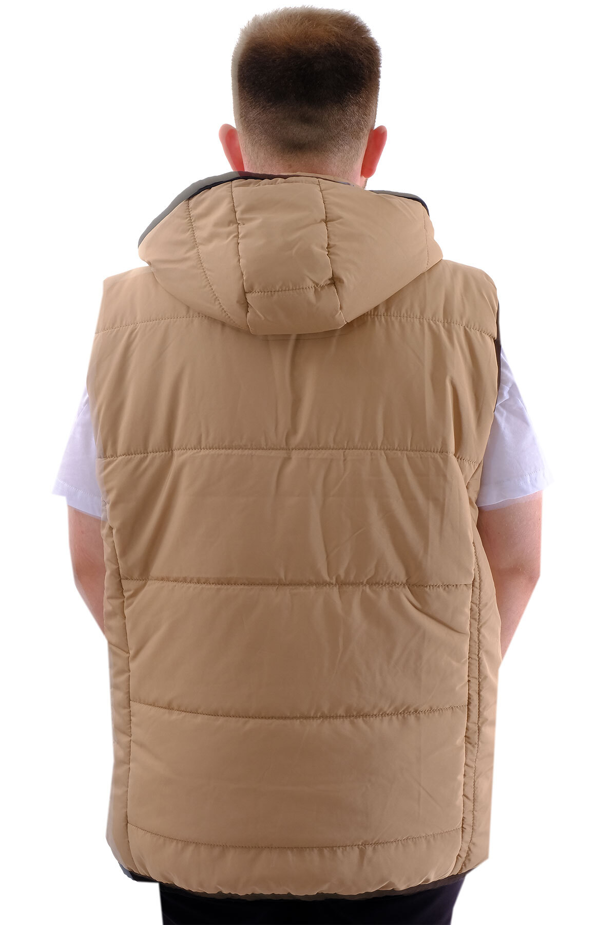 ModeXL Mode XL Büyük Beden Erkek Çıkan Kapüşonlu Kapitone Yelek U24704 Sütlü Kahve görsel 3