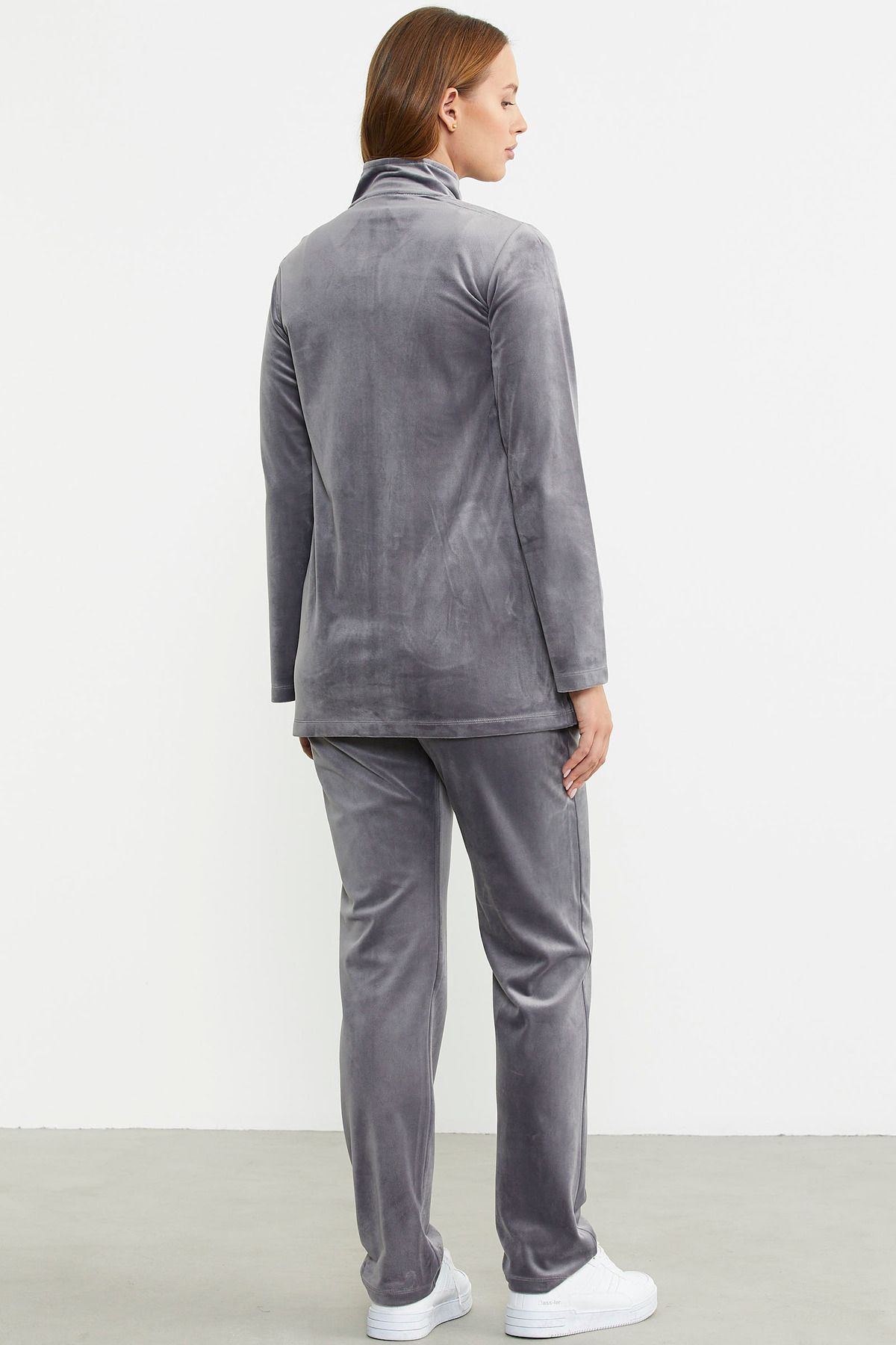 Sementa-Gray Velvet Tunic and Tracksuit Set - Stand Collar 6