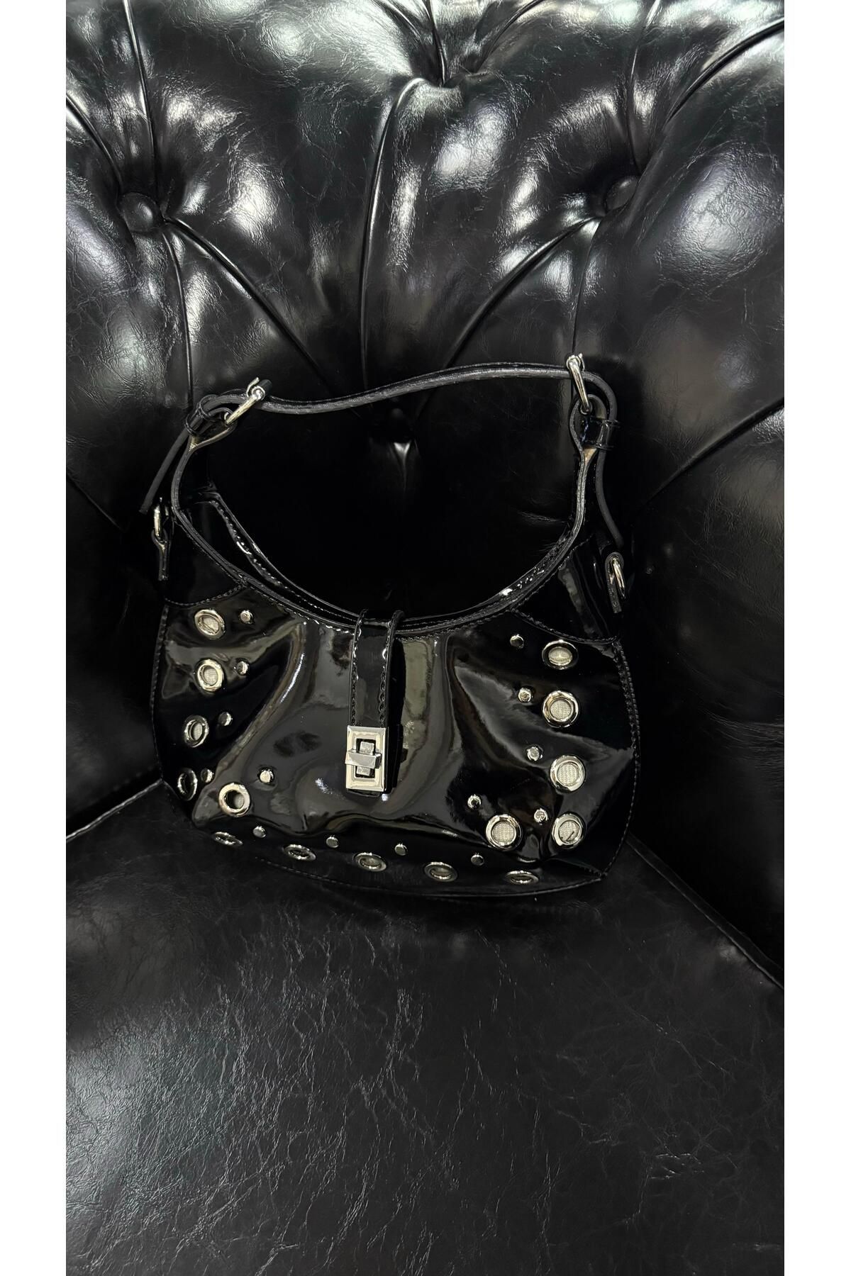 Mina Siyah Rugan Mini Bag Çanta