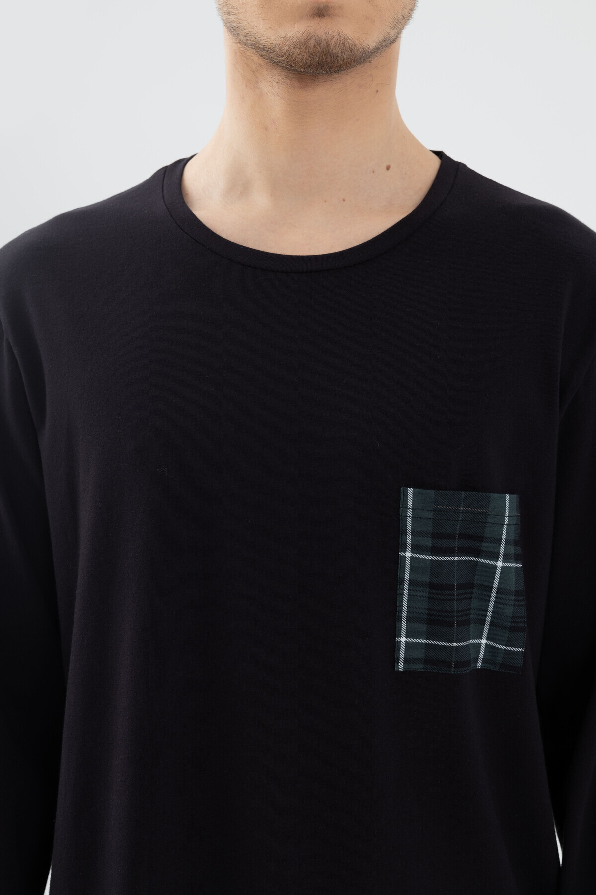 koza iç giyim  Erkek Pamuklu Uzun Kollu Göğüs Cep Detaylı Ekose Desenli Cep Detaylı Pijama Takımı - Görsel 3