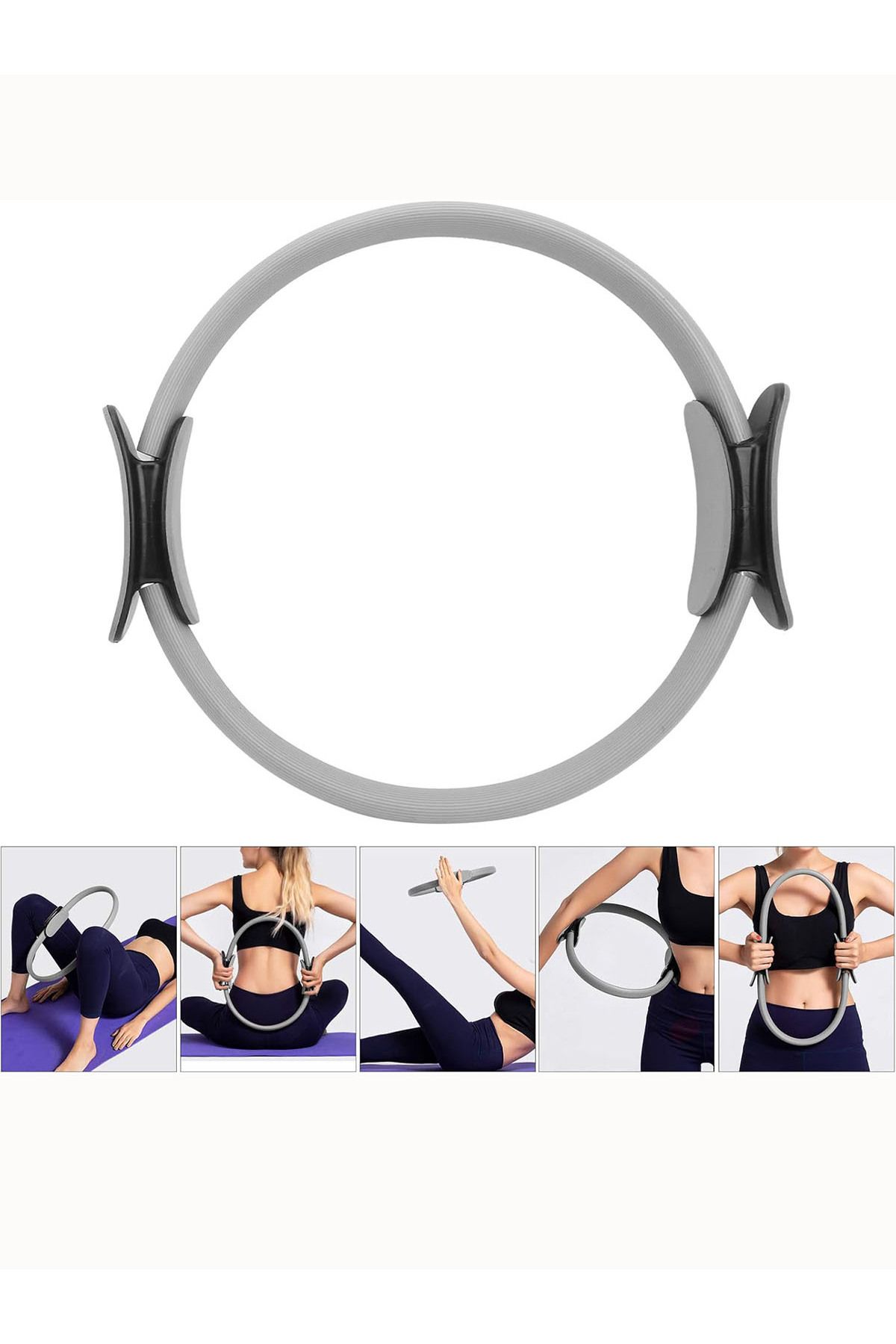 MultiFlexPro 40 Cm Pilates Çemberi Deluxe Tutamaçlı Plates Ring Circle Egzersiz Cemberi Gri