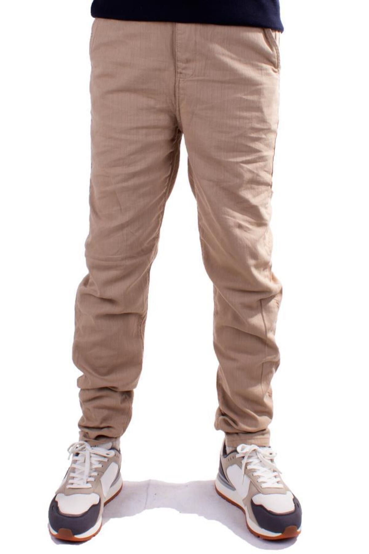 Twister Jeans-Twister Slim Jogger3-011 بنطال كتان رجالي بيج عالي الخصر وضيق الساق 2