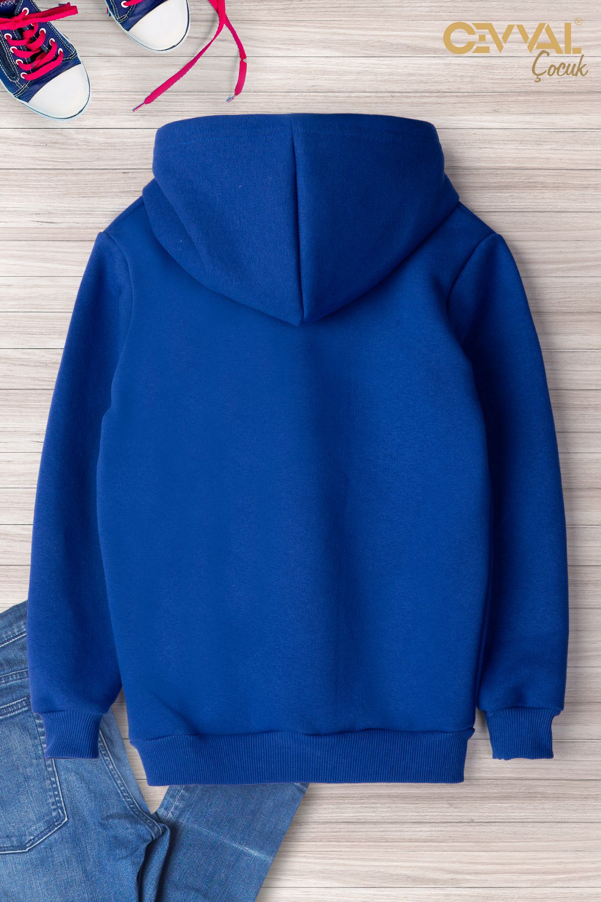 Cevval-Heart Printed Hooded Oversize Kids Sweat Shirt 2