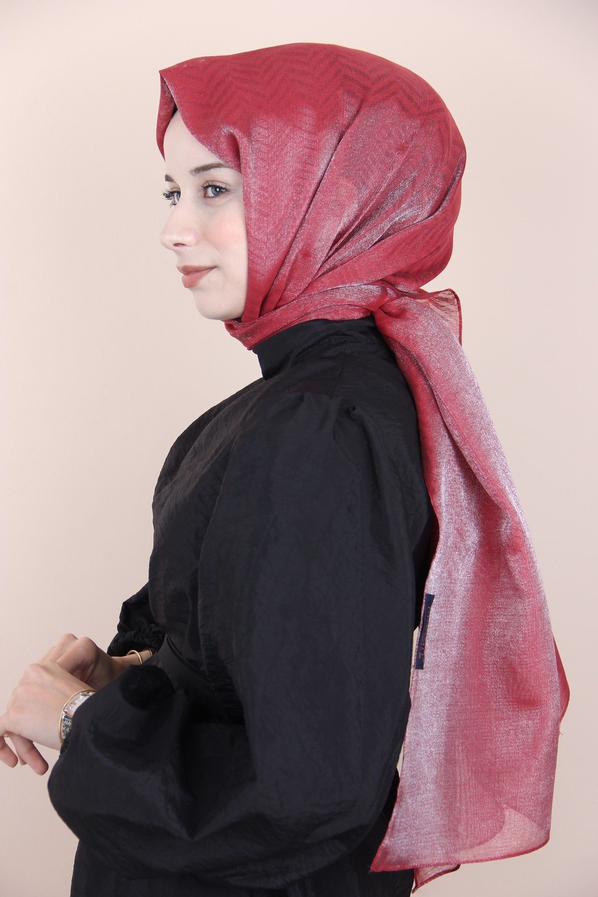 PİRAMİT-Claret Red Pyramid Zigzag Pattern Diamond Shawl 3