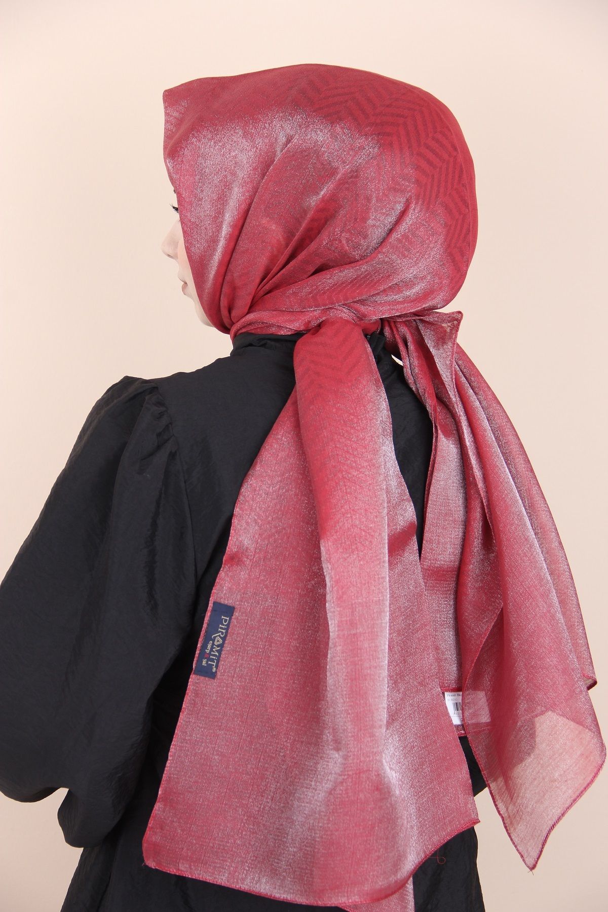 PİRAMİT-Claret Red Pyramid Zigzag Pattern Diamond Shawl 4