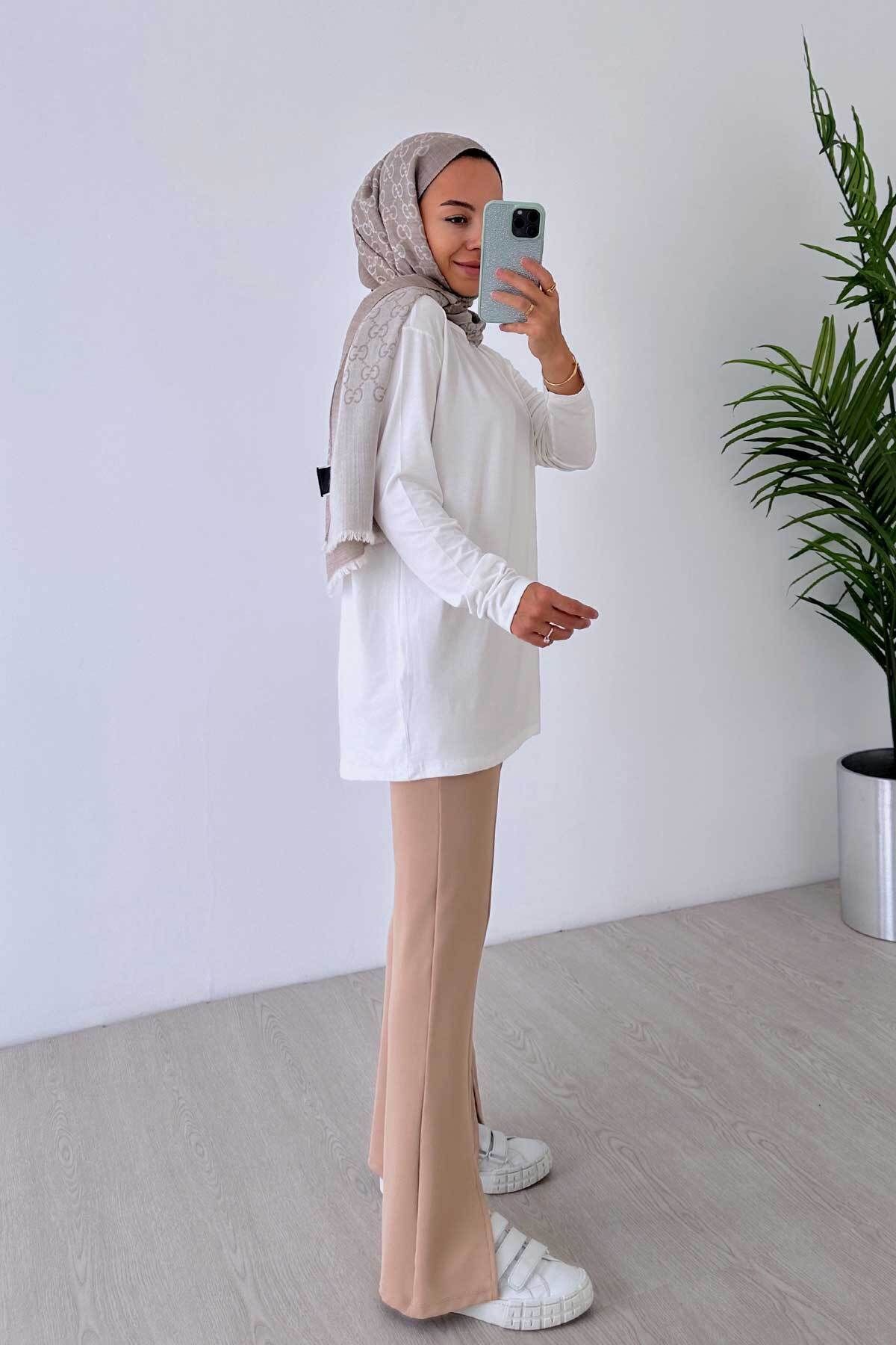 Ka Hijab-Pantaloni Hijab cu Detaliu Slit - Camel 5