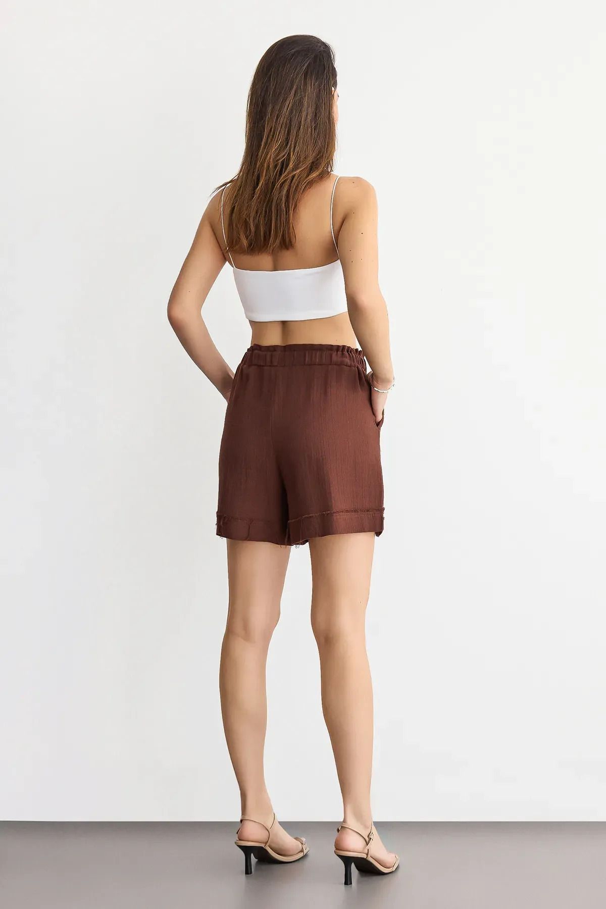 Hiccup-Muslin High and Elastic Waist Comfortable Cut Shorts 5