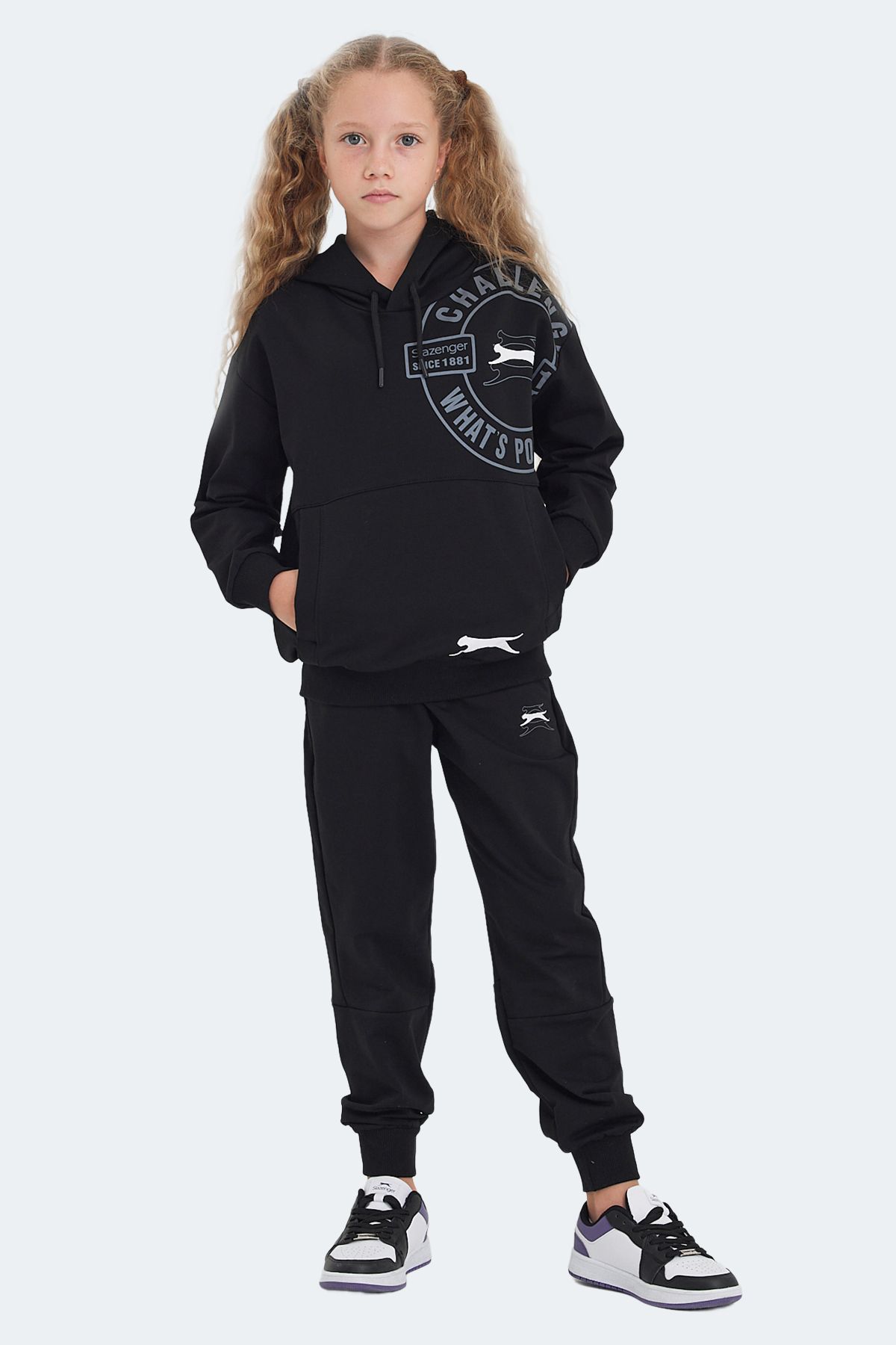 Slazenger-Black High School Unisex Kids Tracksuit Set 1