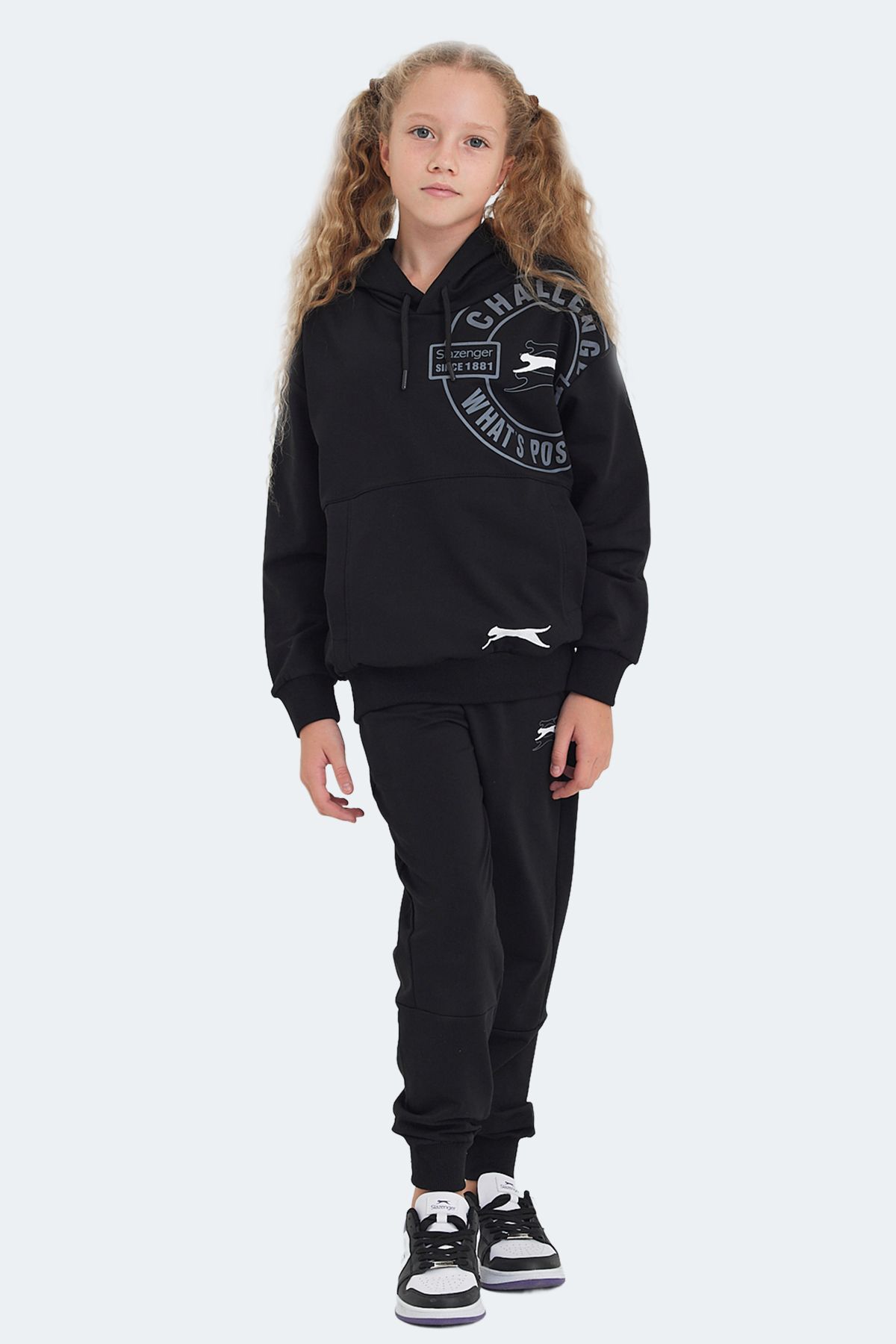 Slazenger-Black High School Unisex Kids Tracksuit Set 3