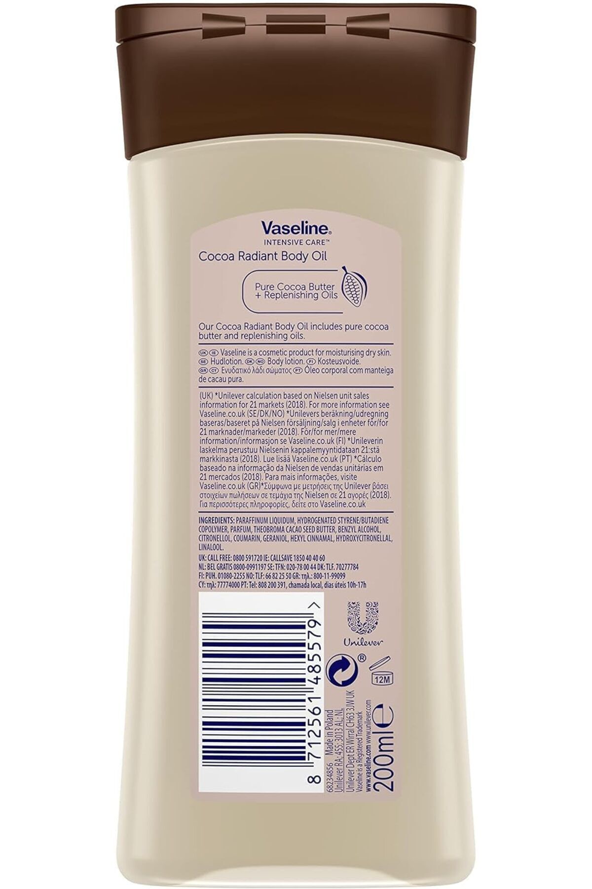 Vaseline-2Pcs Vaseline Essential Moisture Radiant Kakao-Körperöl mit reiner Kakaobutter, 200 ml 2