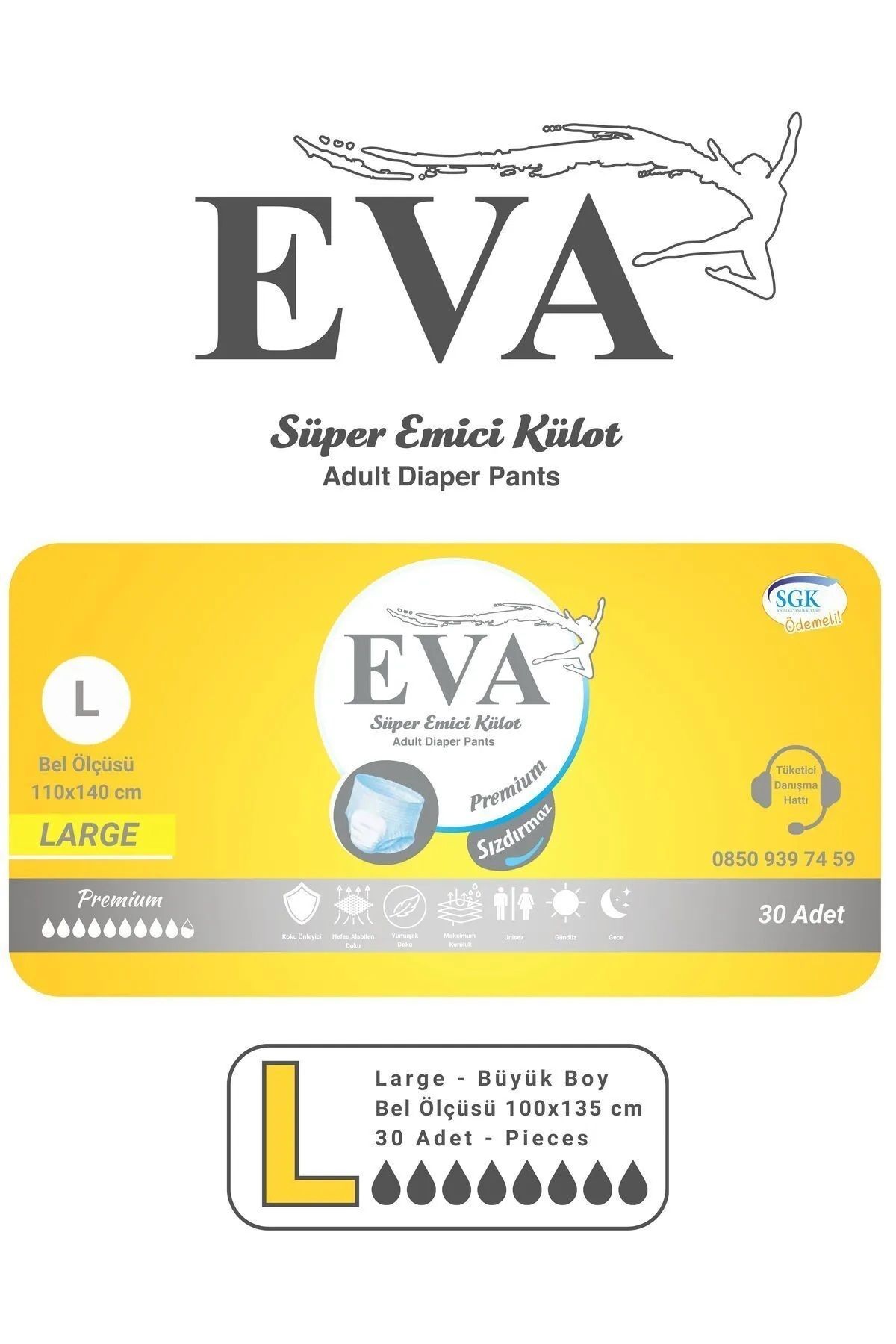 EVA Premium Emici Külot Hasta Bezi 30lu LARGE