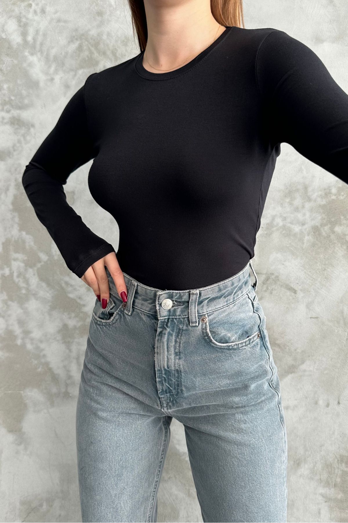 macharel jeans-Body de bază cu mânecă lungă cu gât negru TT00US012 6