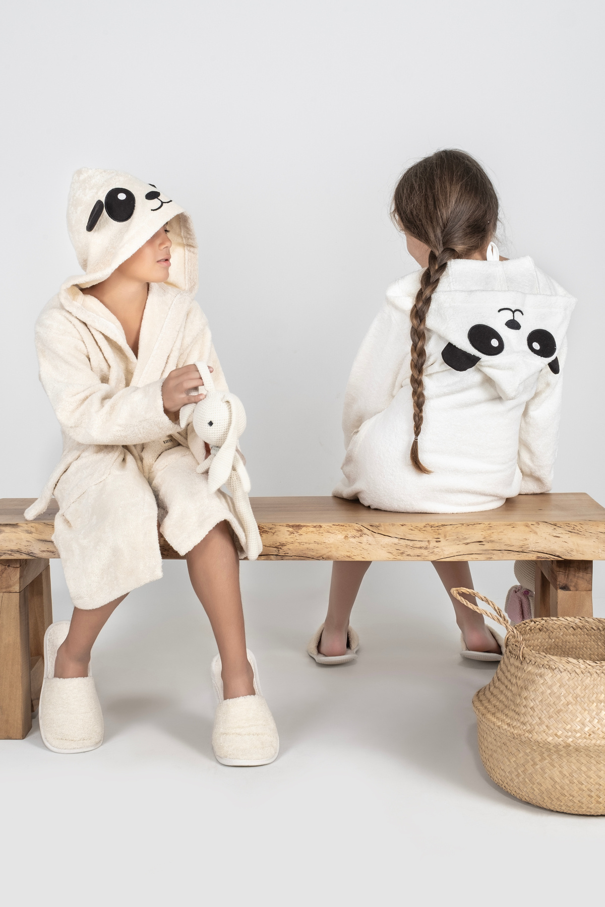 EIFIN %100 Pamuklu Kapüşonlu Panda Nakışlı Çocuk Bornozu Unisex fotoğrafı 4 (önizleme)