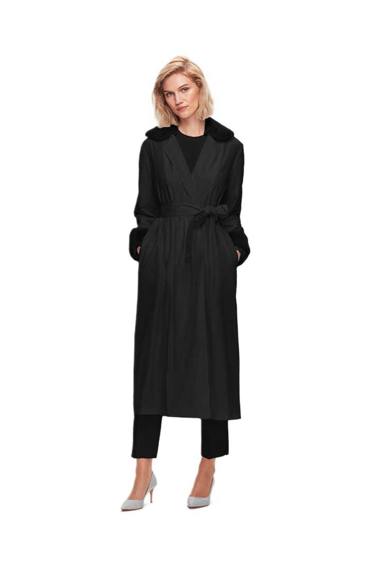 MISS DALIDA-Black Knitwear Lined Trench Coat T25K-8005 1