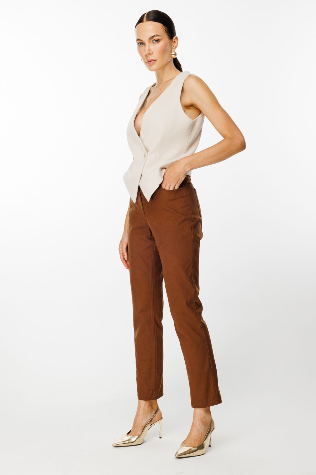 Ekol-Five Pocket High Waist Trousers 2