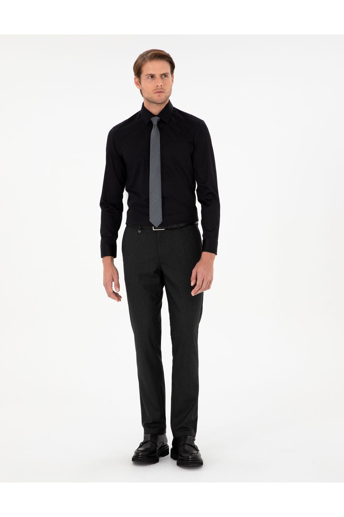 Pierre Cardin Antrasit Slim Fit Çizgili Kumaş Pantolon 50297531-VR006