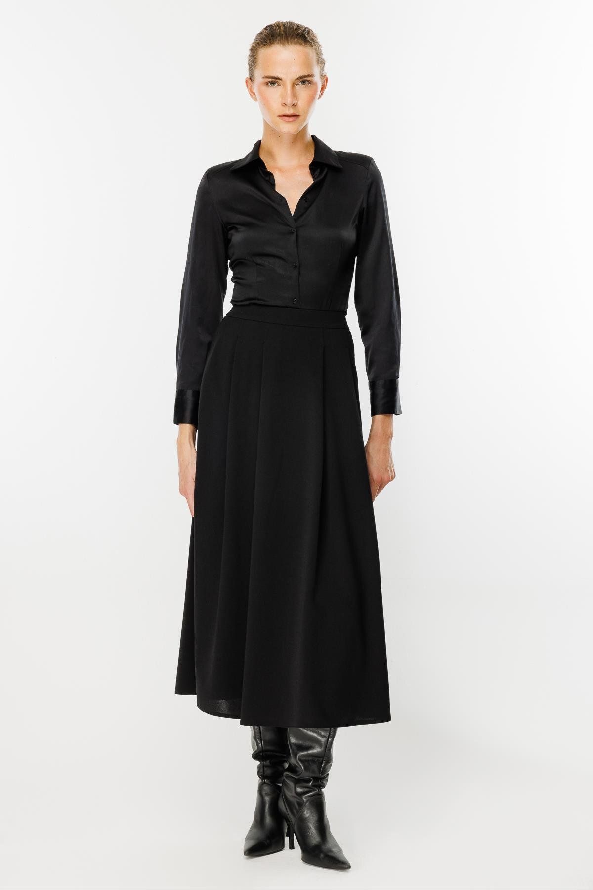 accort-Pleated Skirt Sitting on the Waist - Black 8