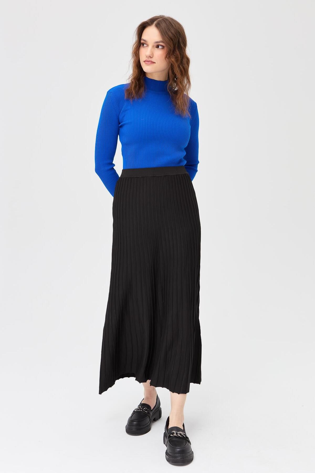 accort-Black Long Ribbed Knitwear Skirt 4