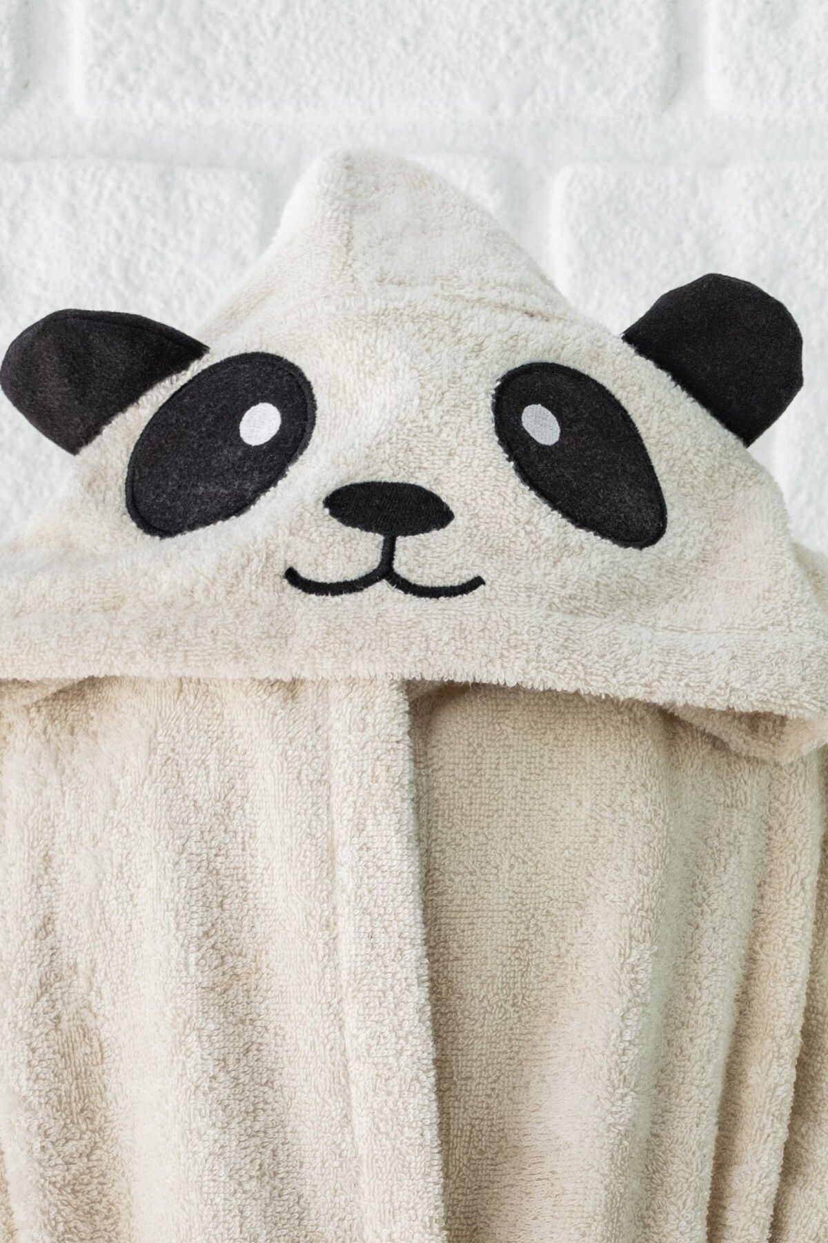 EIFIN %100 Pamuklu Kapüşonlu Panda Nakışlı Çocuk Bornozu Unisex fotoğrafı 7 (önizleme)