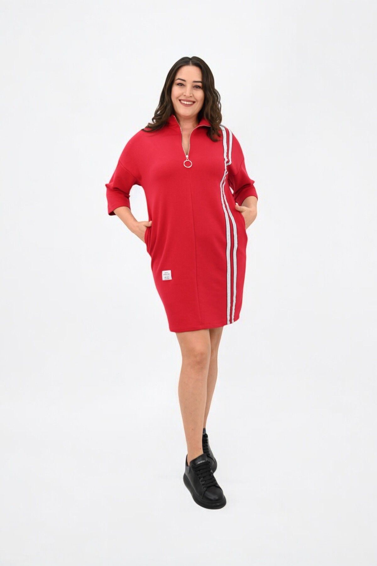 Koza Butik-Women's Large Size Half Zipper Stripe Detailed Sports Dress 5277-25 1