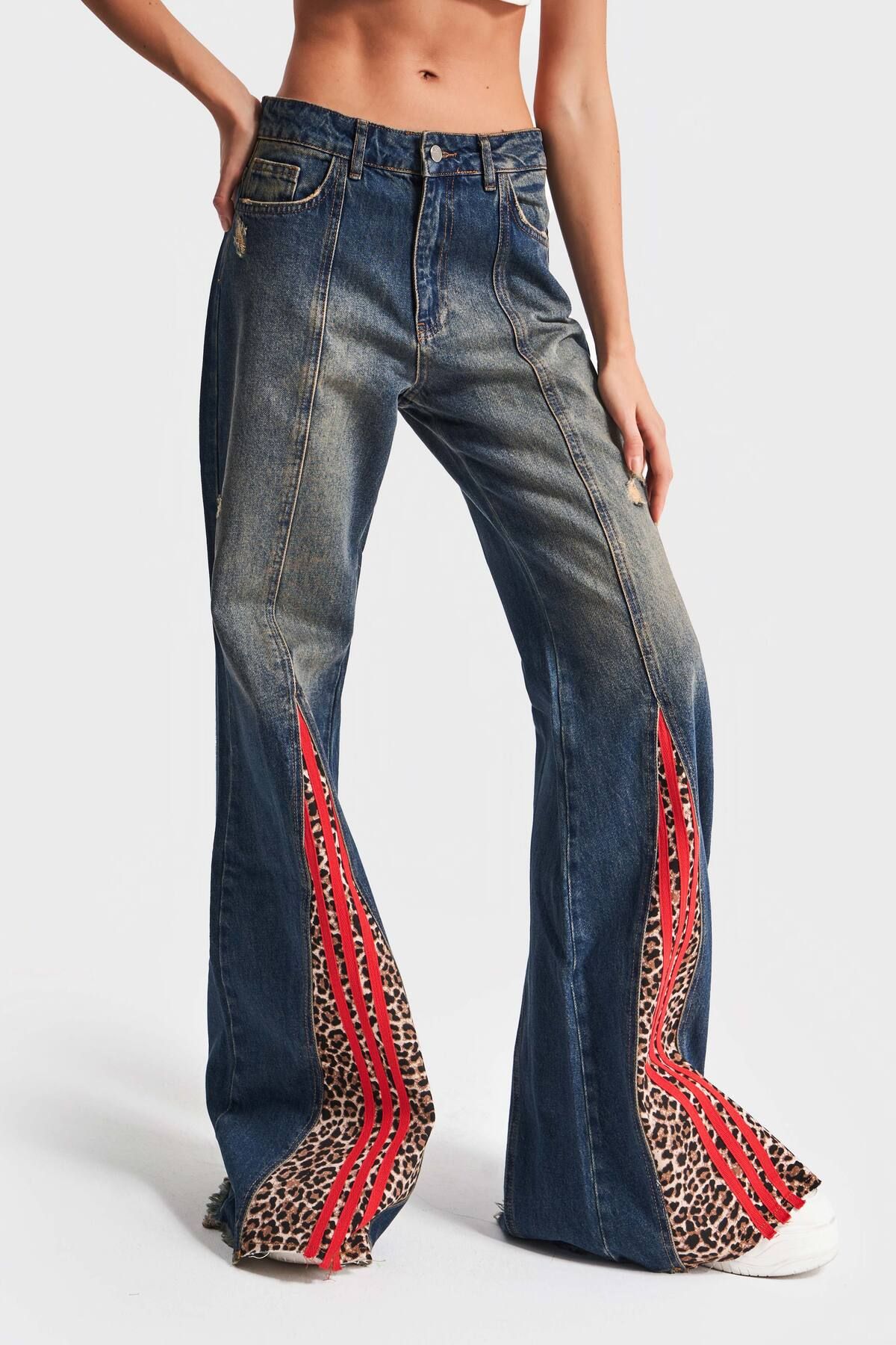 its basic-Jeans Farbe Leopard Detaillierte Flare Denim - Damen 1