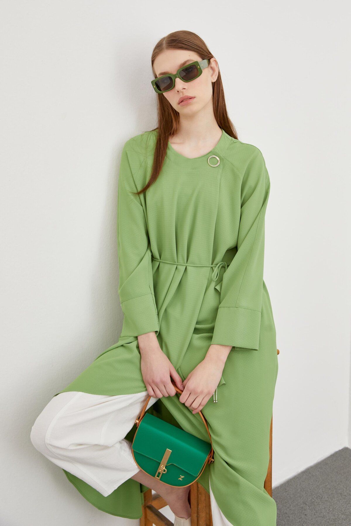 Zühre-Waist Tied Green Wear Out GÇ-0178 1