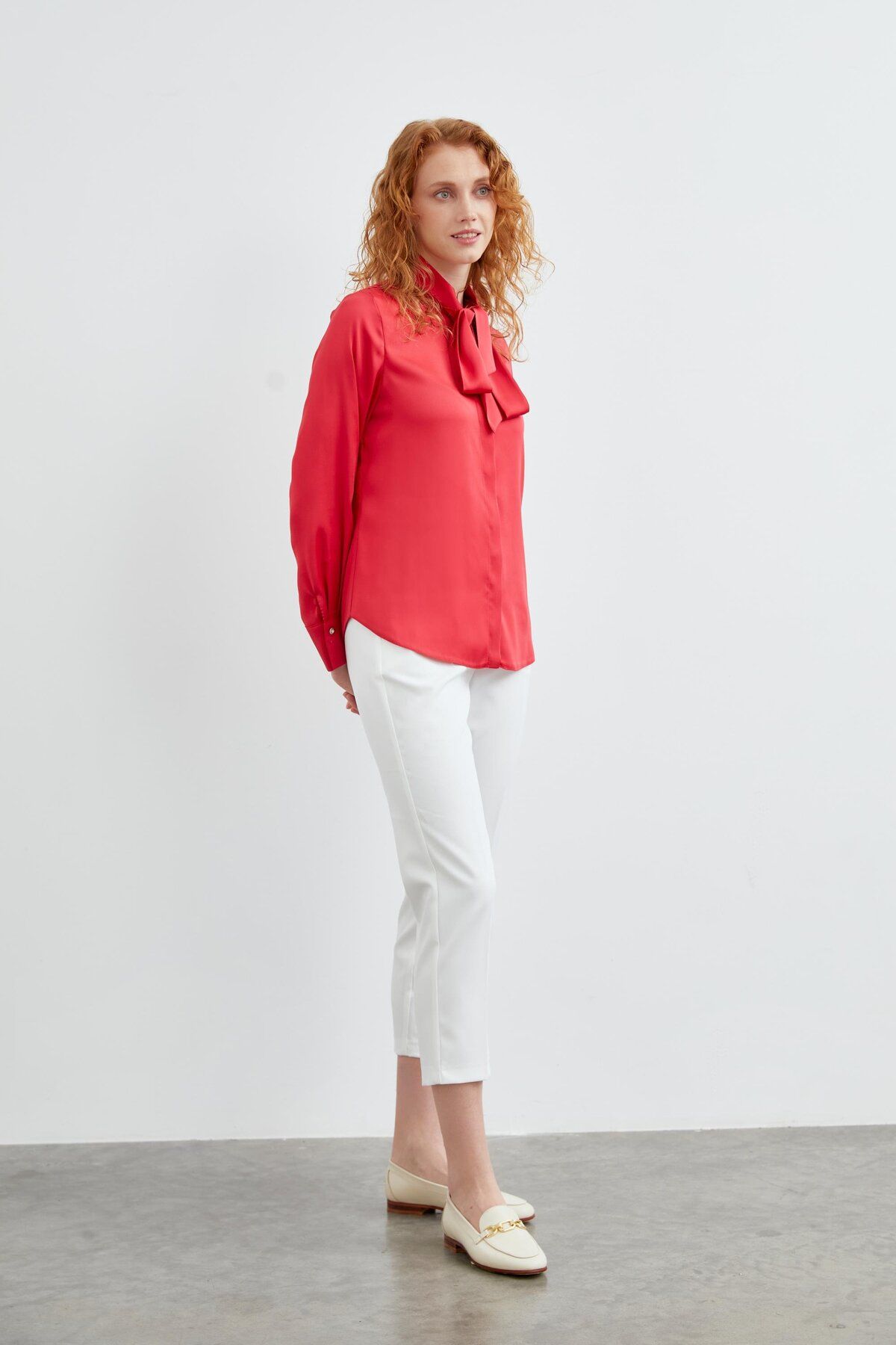 Zühre-Red Scarf Collar Shirt - G-0074 3