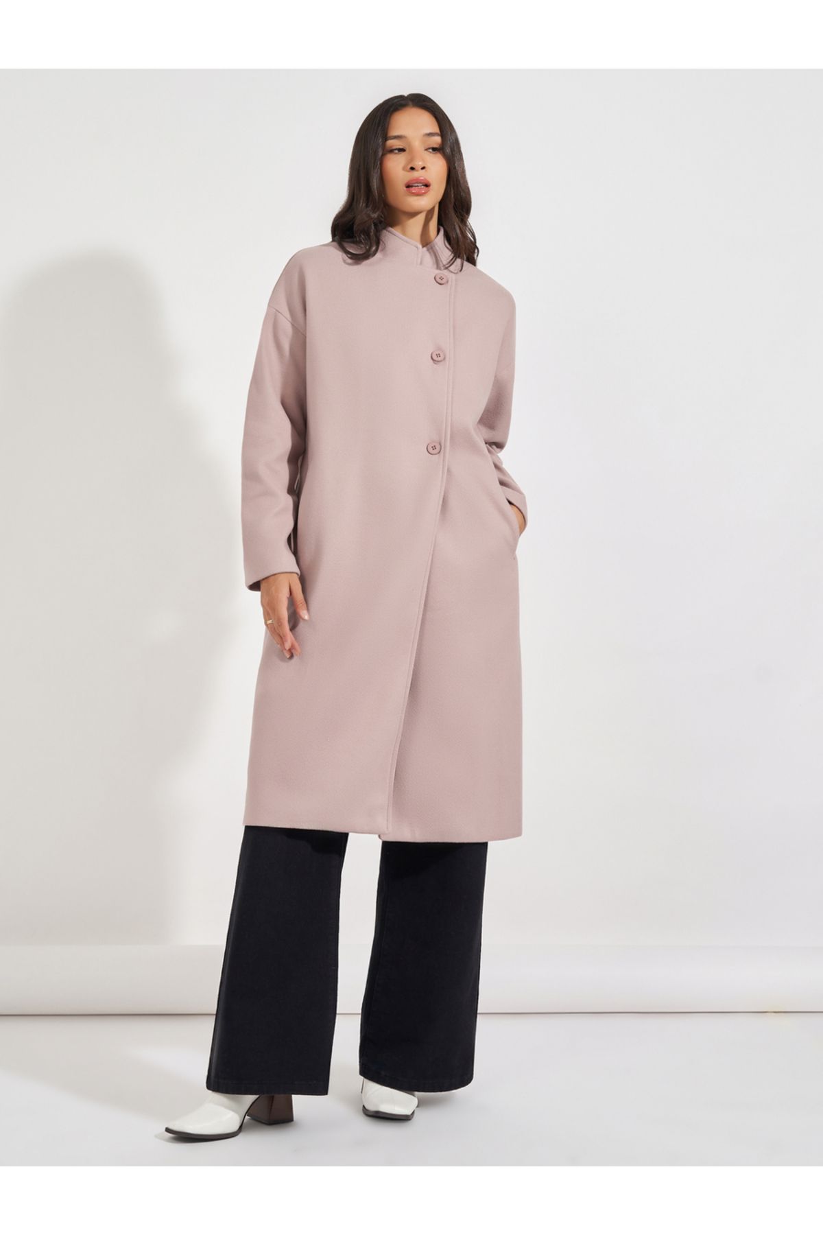 Styli-Oversized Knee Length Wool Like Coat 2