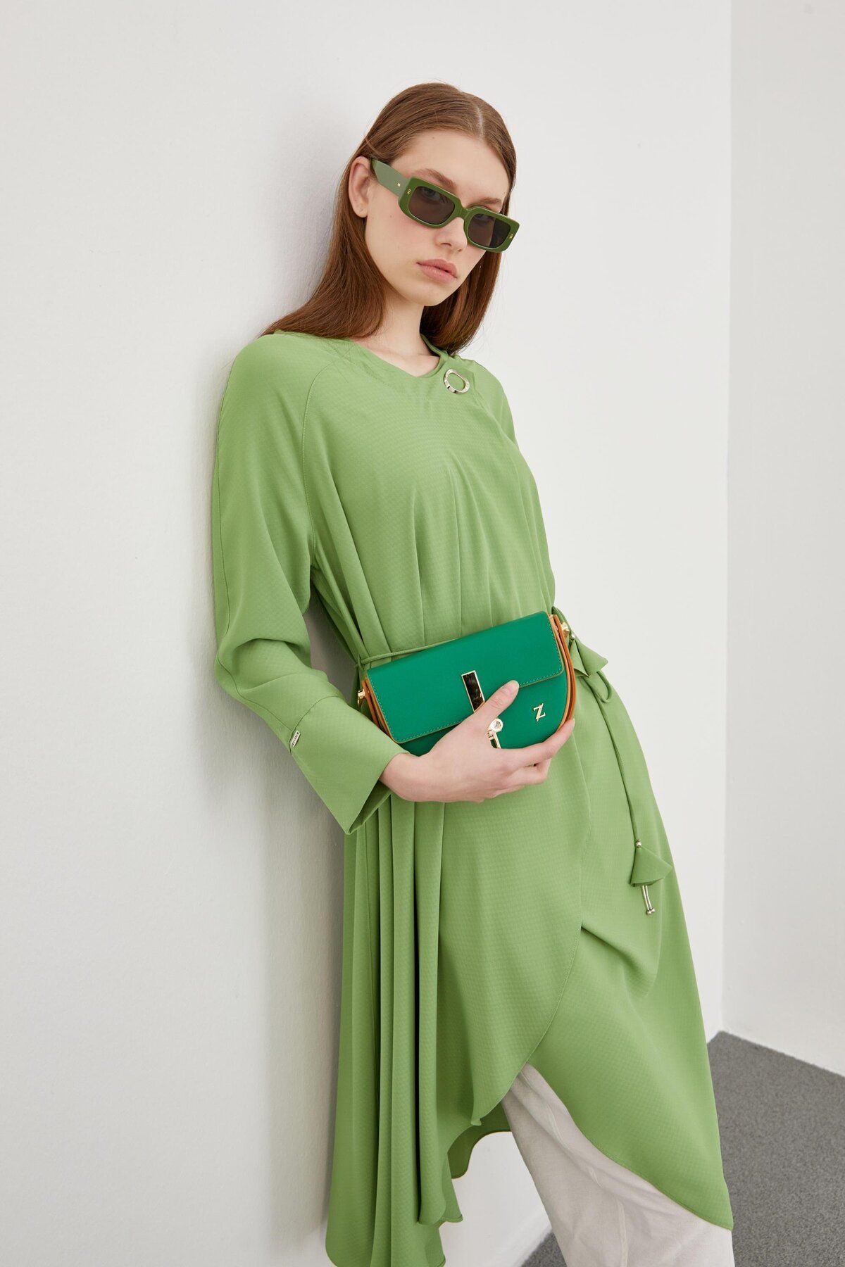 Zühre-Waist Tied Green Wear Out GÇ-0178 5