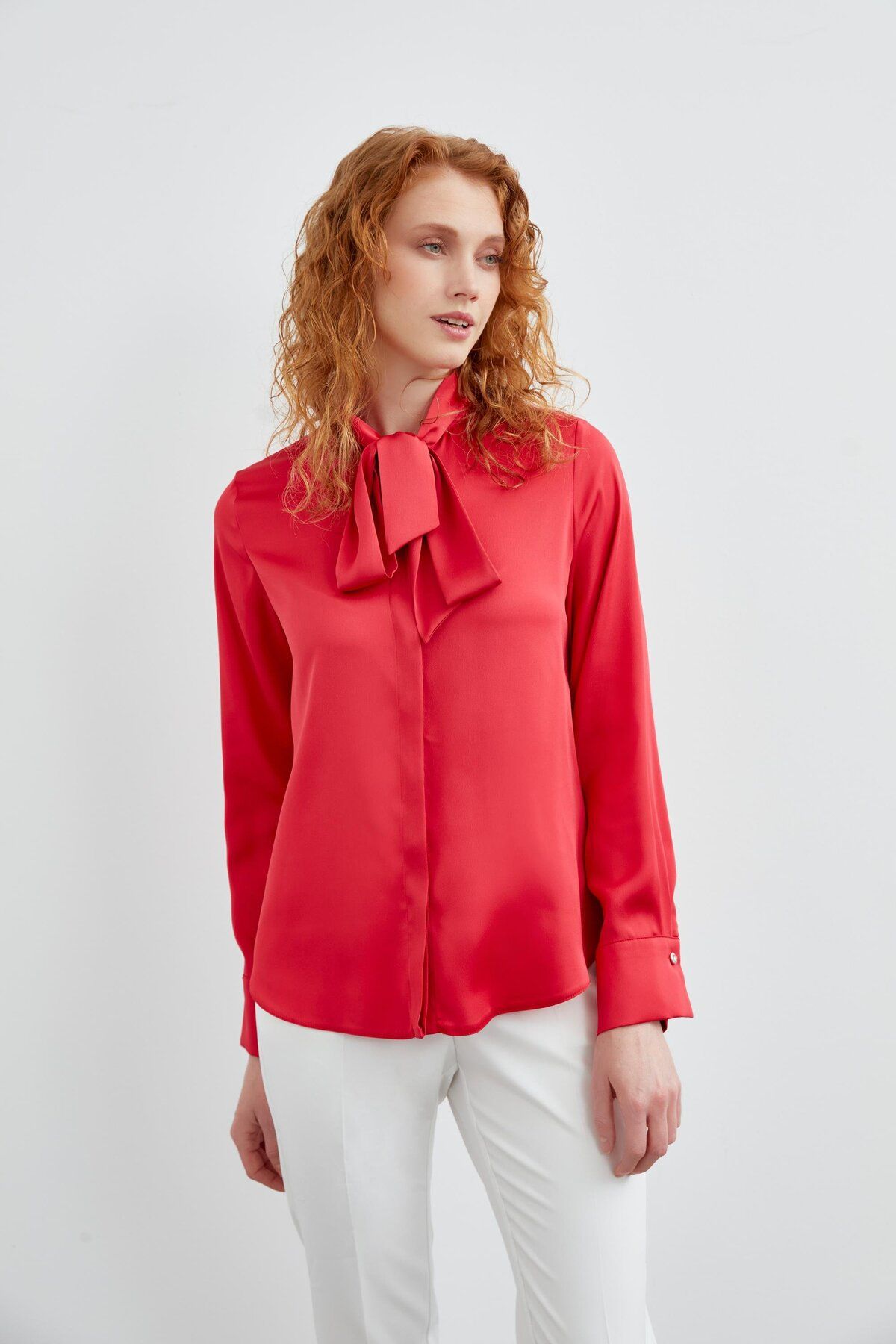 Zühre-Red Scarf Collar Shirt - G-0074 2