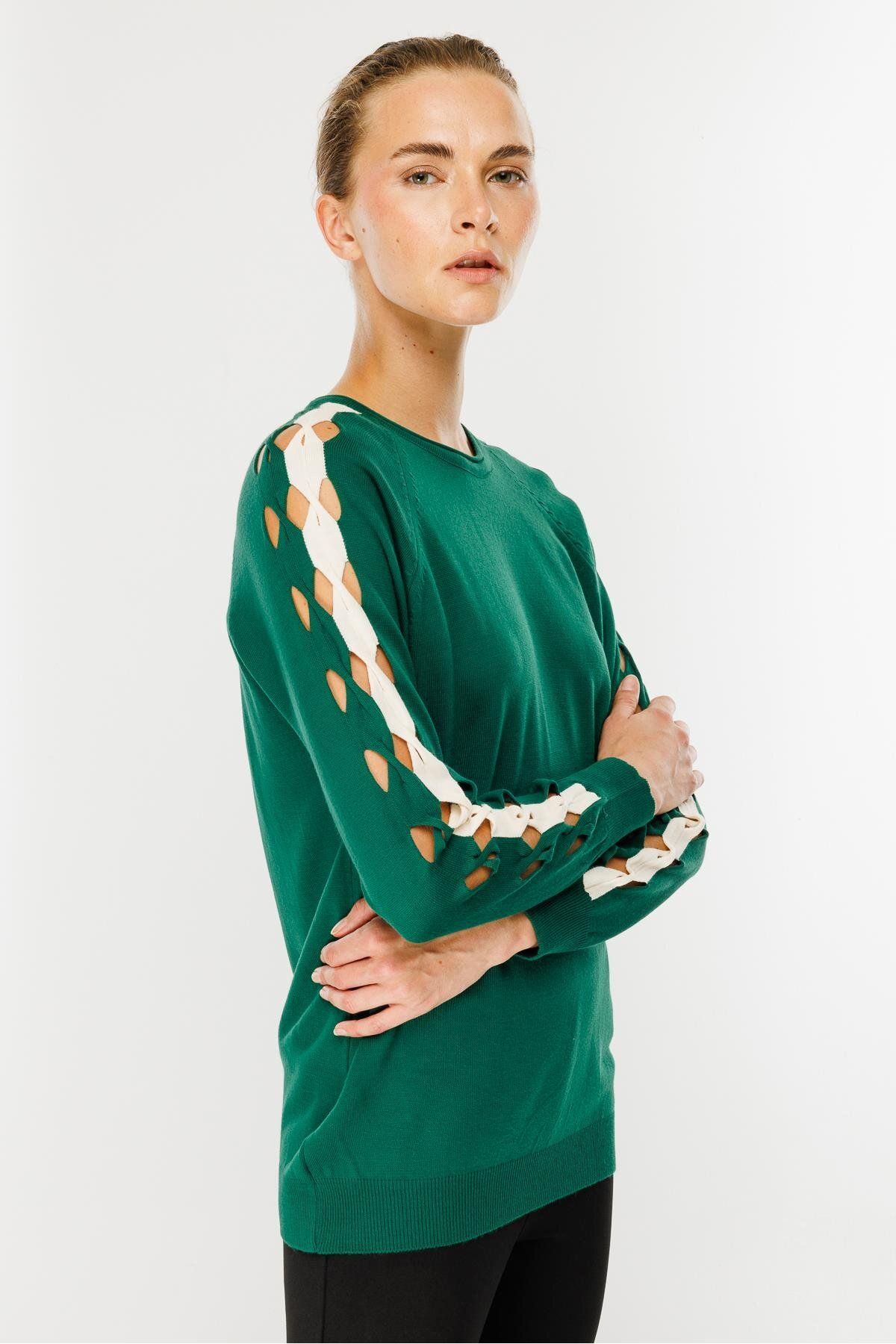 accort-Green Knitwear Sweater - Windowed Sleeves 1