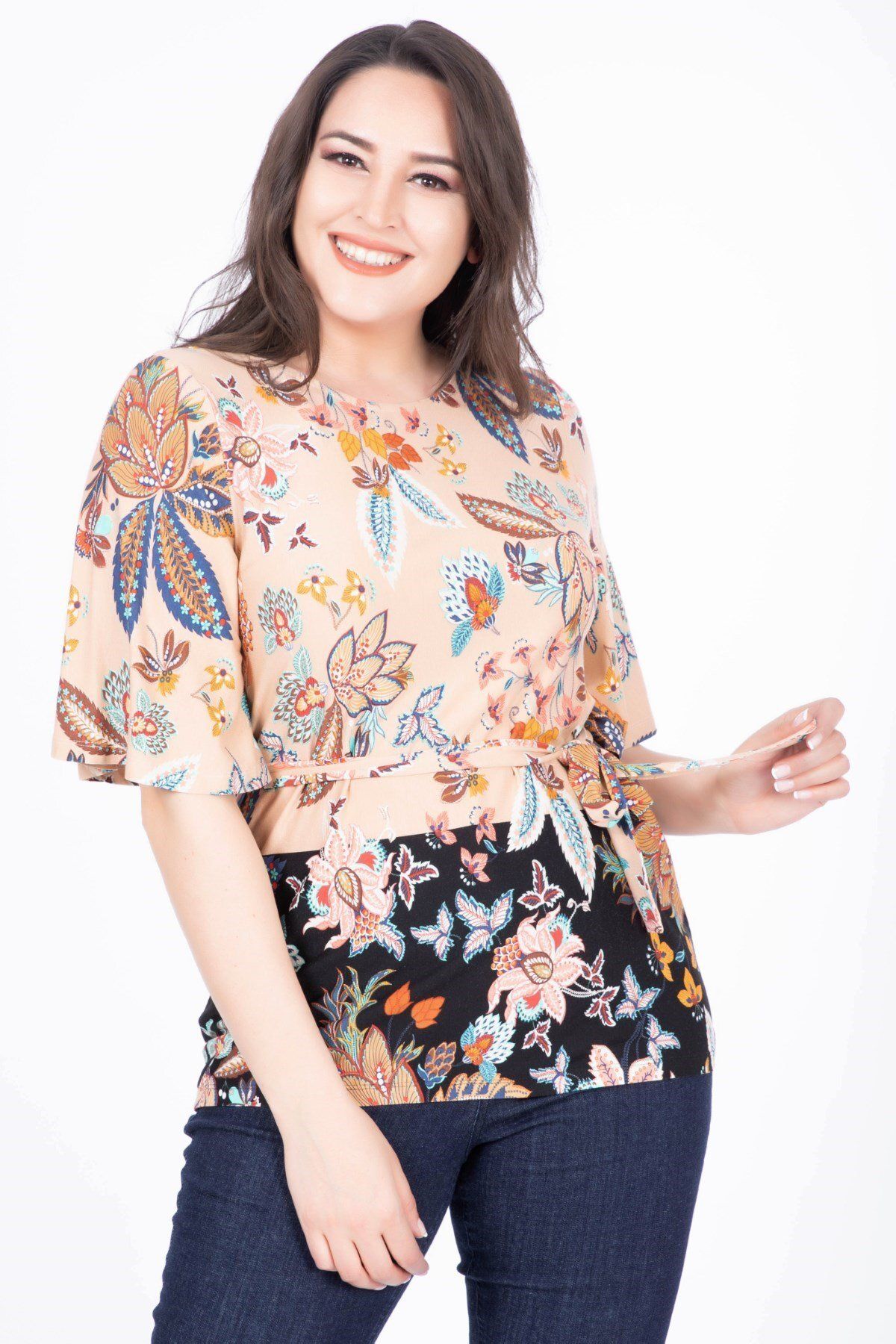 MYLİNE-Cape Sleeve Patterned Blouse 1