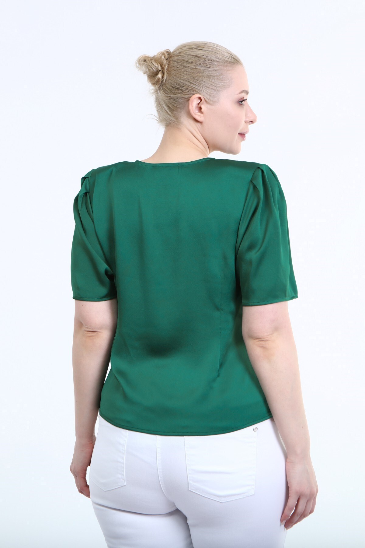 MYLİNE-Padded Pleat Detail Wrap Blouse 6