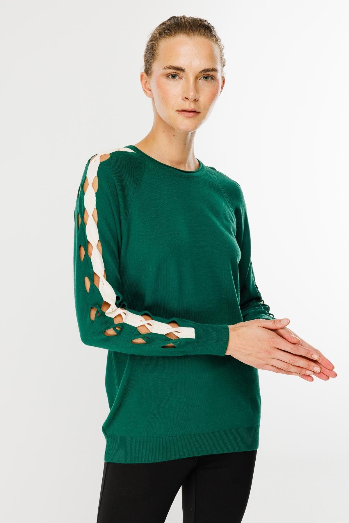 accort-Green Knitwear Sweater - Windowed Sleeves 4