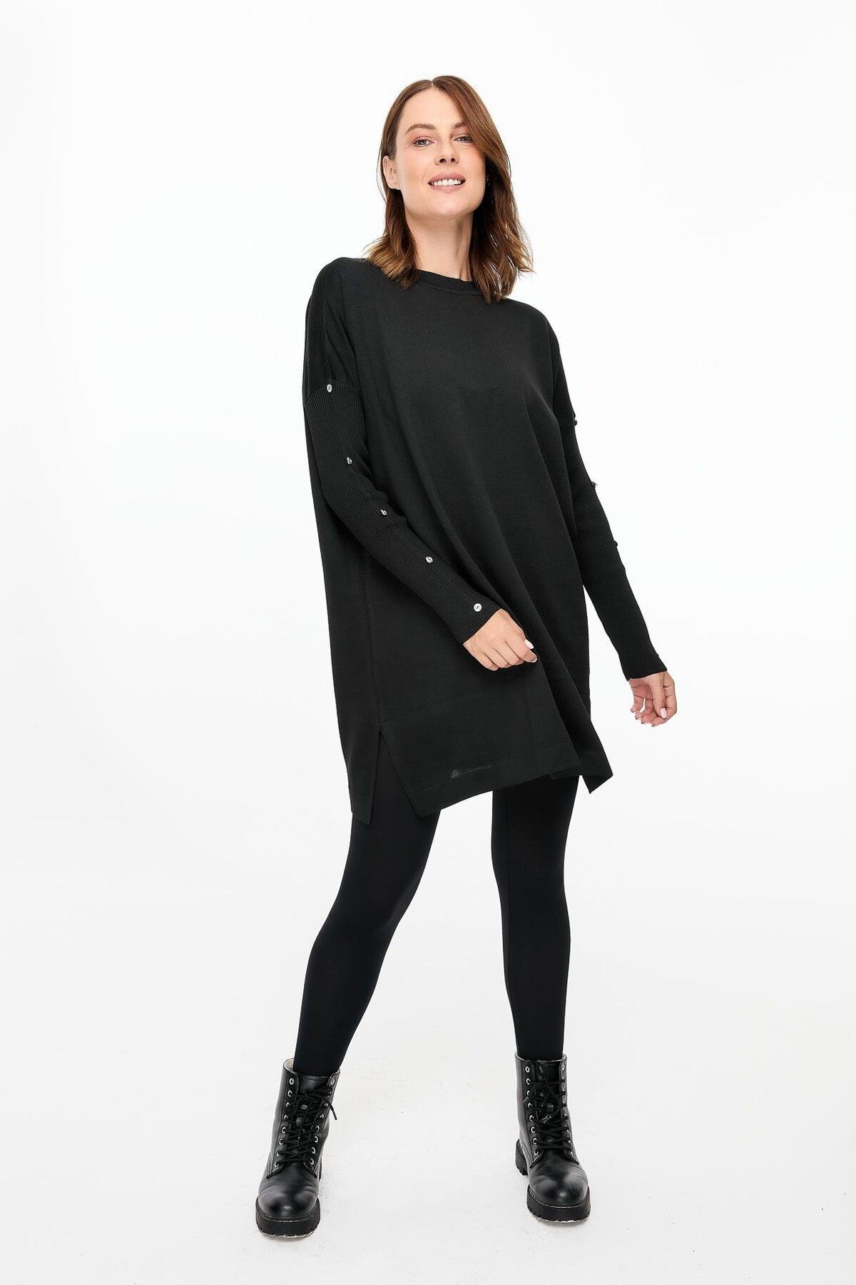 accort-Buttoned Sleeve Knitwear Tunic - Black 3