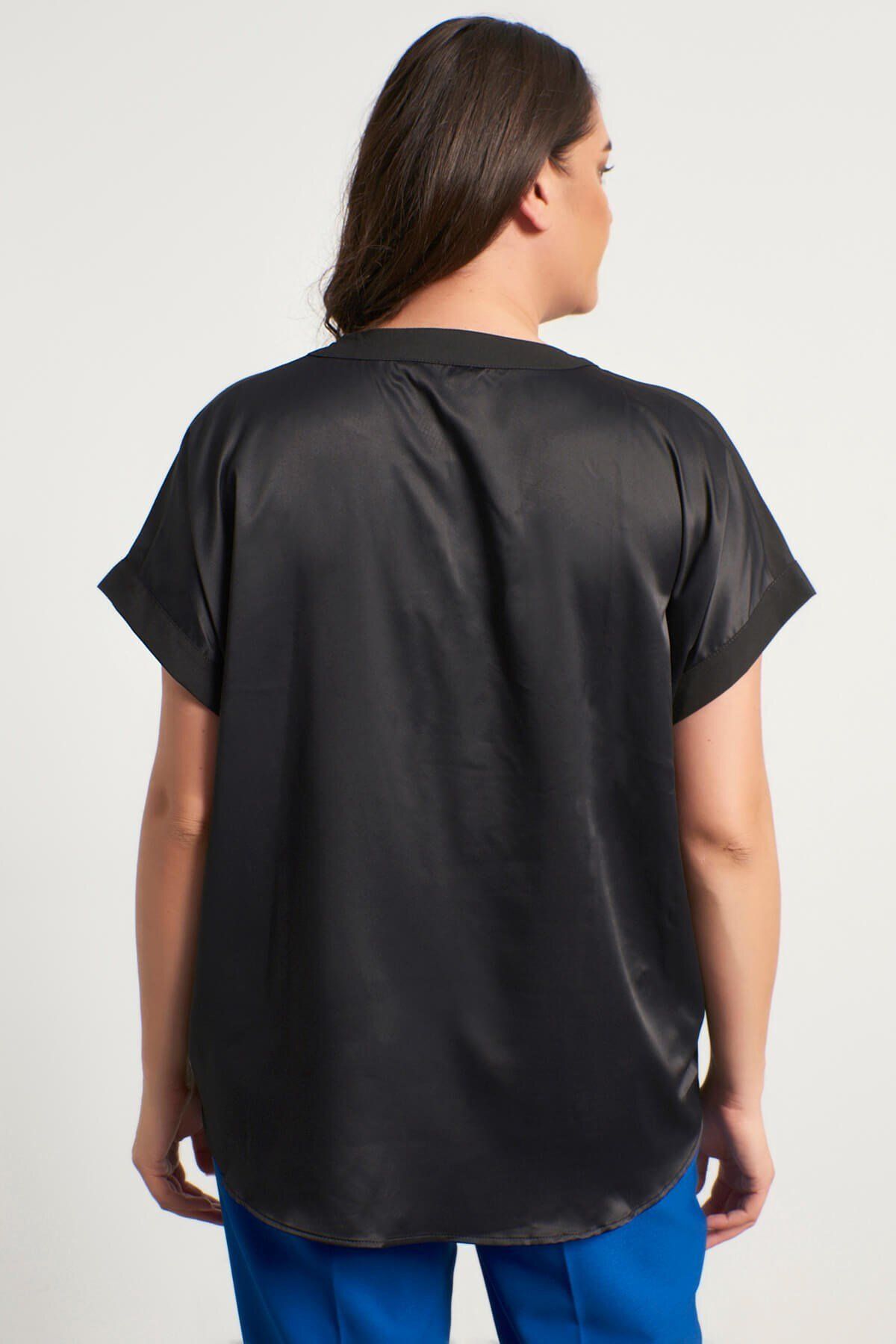 MYLİNE-V-Neck Short Sleeve Satin Blouse 5