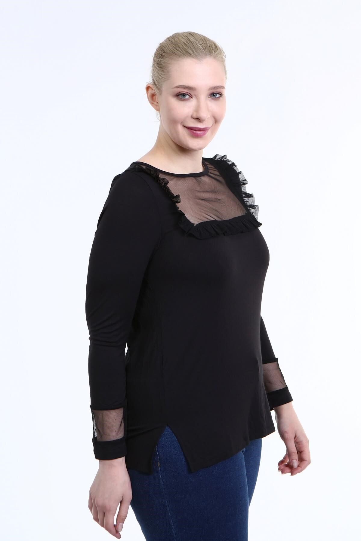 MYLİNE-Blouse with Tulle Detail on the Front and Sleeves 4