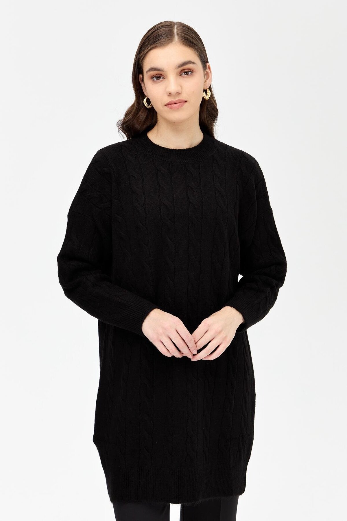 accort-Saç Örgü Desenli Triko Tunik 2