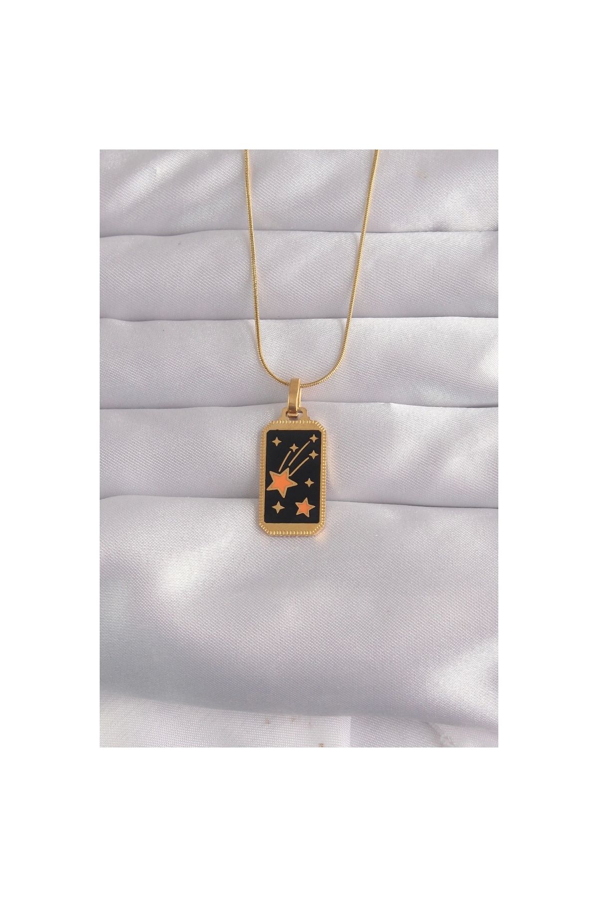 Narnuga 316L Çelik Gold Renk Siyah Mineli Yıldız Figür Tarot Kolye - TJ-BKO9028