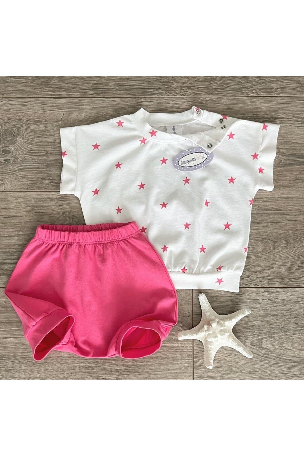 happy moon Bebek Giyim Kız Bebek Yazlık Ikili Takım Rahat Geniş Kalıp Üst Tshirt Şort %100 Pamuk fotoğrafı 5 (önizleme)