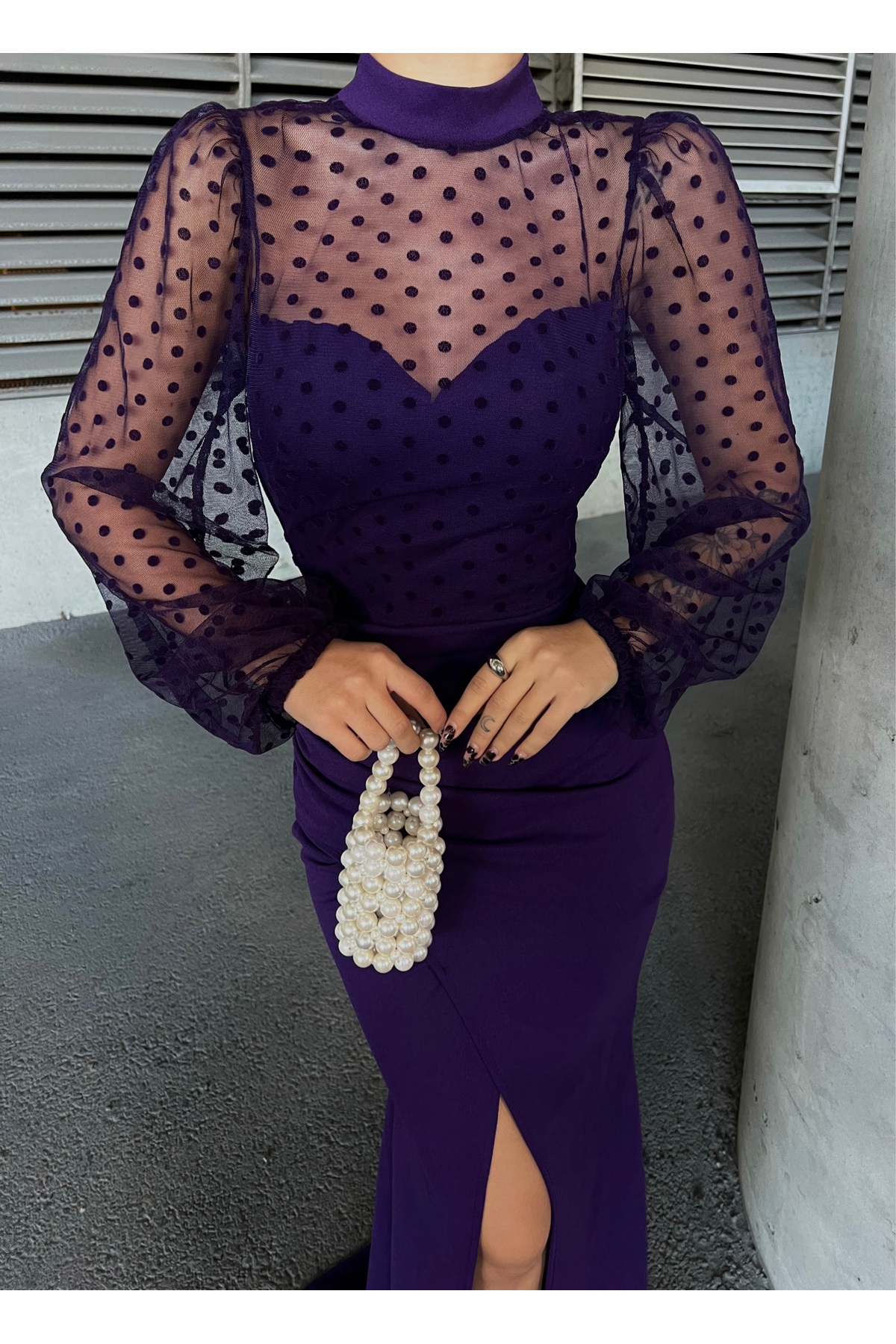 vuvutasarm New Season Crepe Fabric Patterned Detail Slittered Long Gown  Dress 738 582767- Trendyol