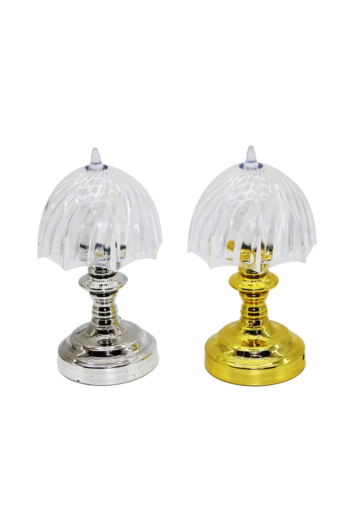 Light up PİLLİ MİNİ ŞEMSİYE MODELİ LED LAMBA ABAJUR MİKA KRİSTAL BAŞLIK - GOLD - KROM AYAK