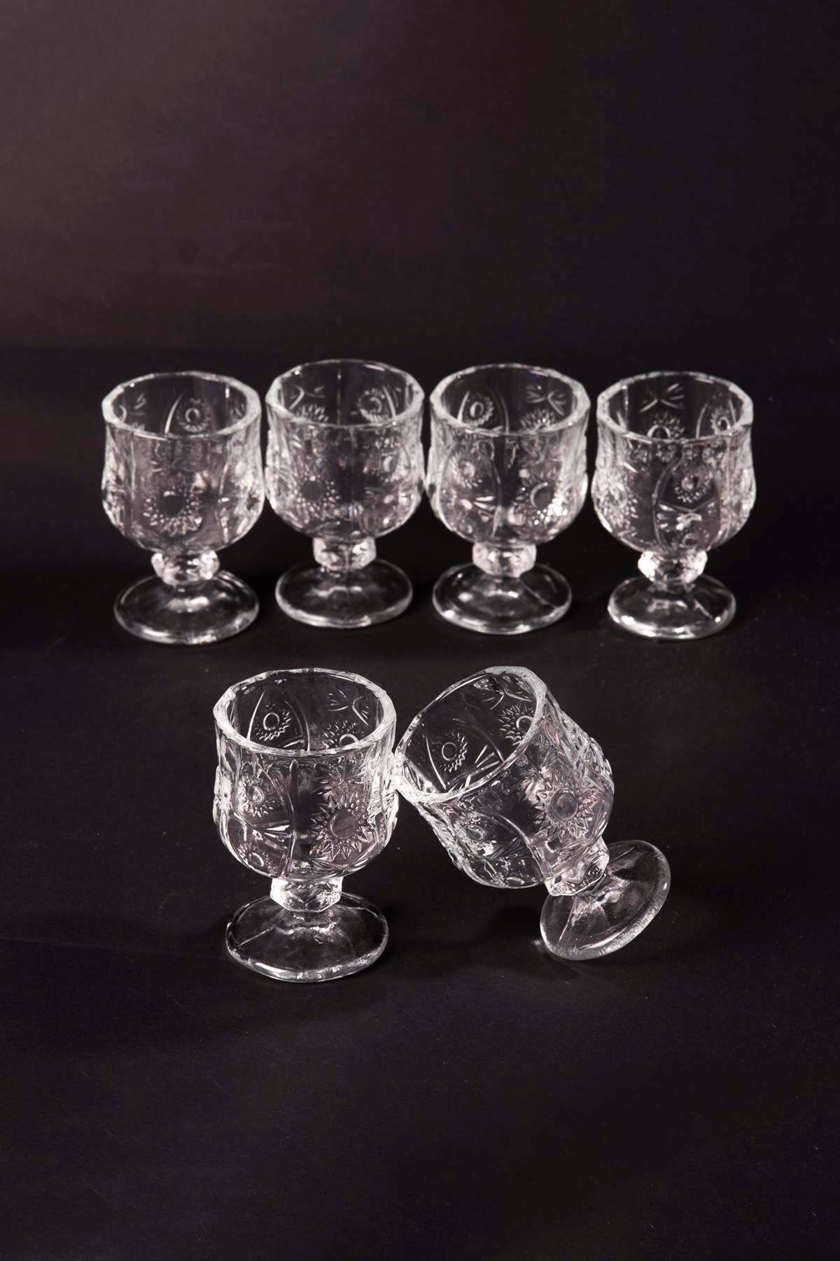 Angoravi Ayaklı Kahve Yanı Bardağı Kristal Kesim Shot Bardak 7cm x 4 cm 6 Lı Set
