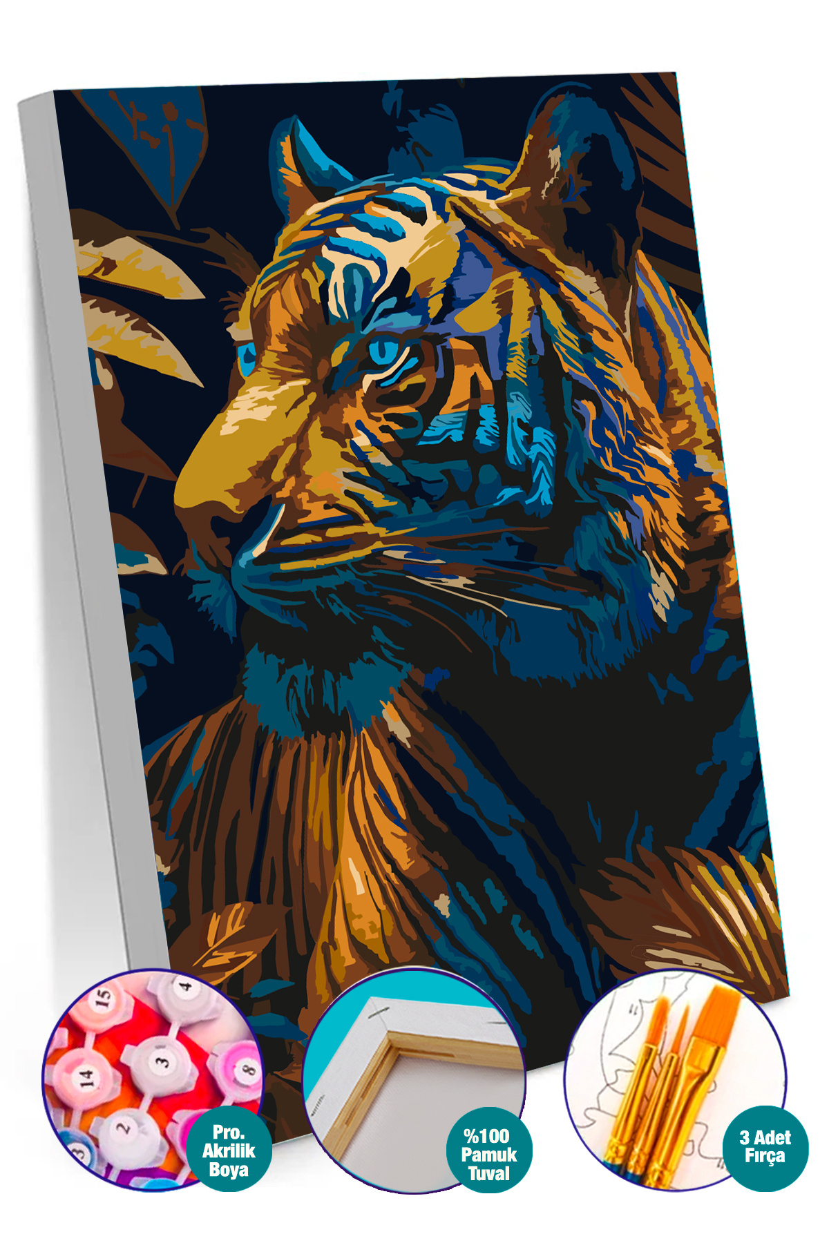 Picasso World Hobby Art-40X50 cm Sitting Canvas Set - Painting by Numbers, Including Brush Paint and Tiger 1